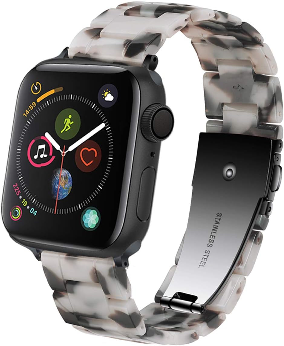 LINKWOW Compatible with Apple Watch Band 45Mm 42Mm 44Mm 49Mm 38Mm 40Mm 41Mm, Dressy Cute Resin Strap Bracelet Iphone Watch Band for Series Ultra/8/7/6/5/4/3/2/1/Se/Se2 Women Men  LINKWOW black whire flowers 42/44/45/49mm 