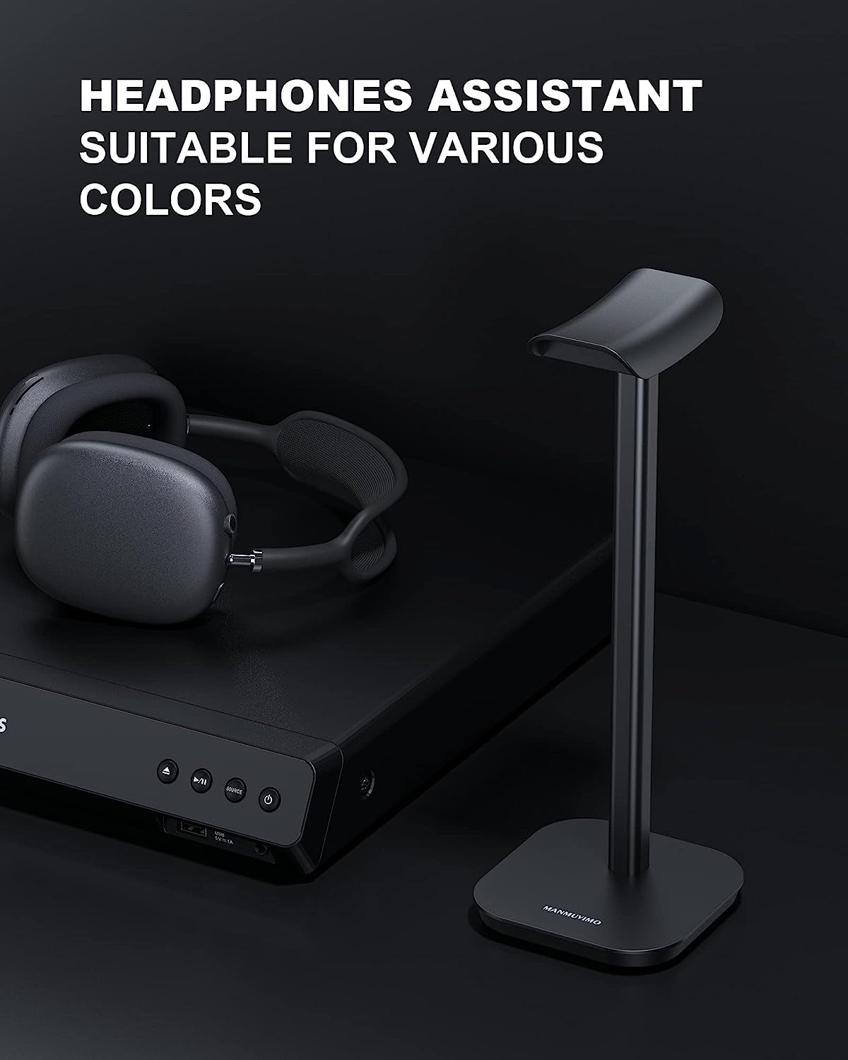 MANMUVIMO Headphone Stand, Desktop Headset Holder Aluminum Earphone Stand for All Gaming Headsets Such as Airpods Max, Sony, Beats, Bose, Sennheiser, Hyperx(Black)  MANMUVIMO   