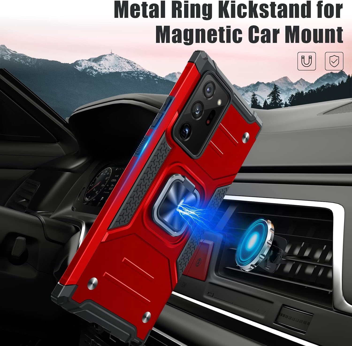 JAME for Samsung Galaxy Note 20 Ultra Case, Military-Grade Drop Protective Phone Case Cover for Note 20 Ultra, with Metal Ring Holder Kickstand for Galaxy Note 20 Ultra Case, Red  JAME   