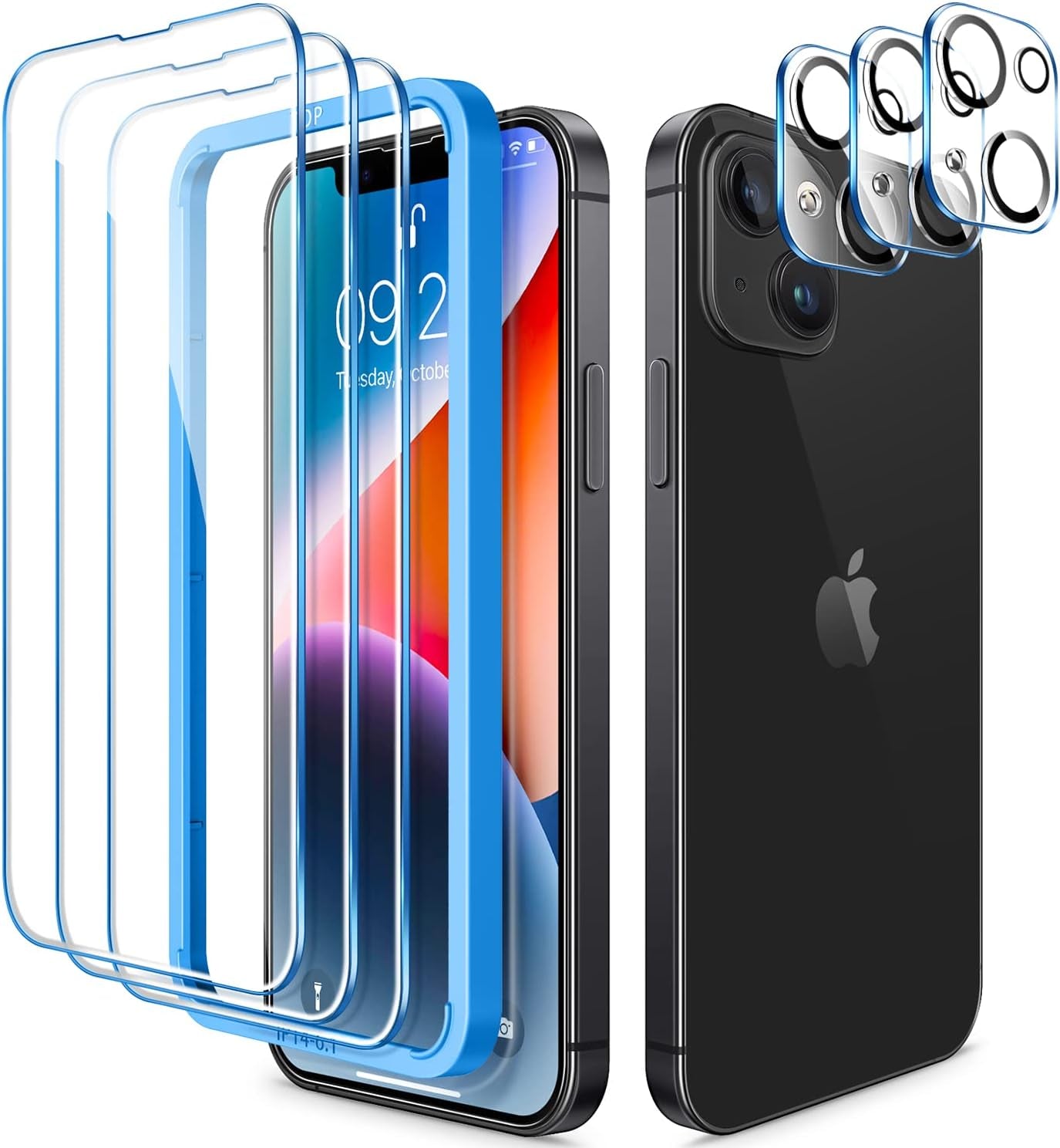 CANSHN 3 Pack Screen Protector for Iphone 11 [6.1 Inch] + 3 Pack Tempered Glass Camera Lens Protector with Easy Installation Frame, Anti-Scratch, Case Friendly, 9H Hardness, HD Clear Film [6 Pack]  CANSHN Iphone 14 6.1 Inch  