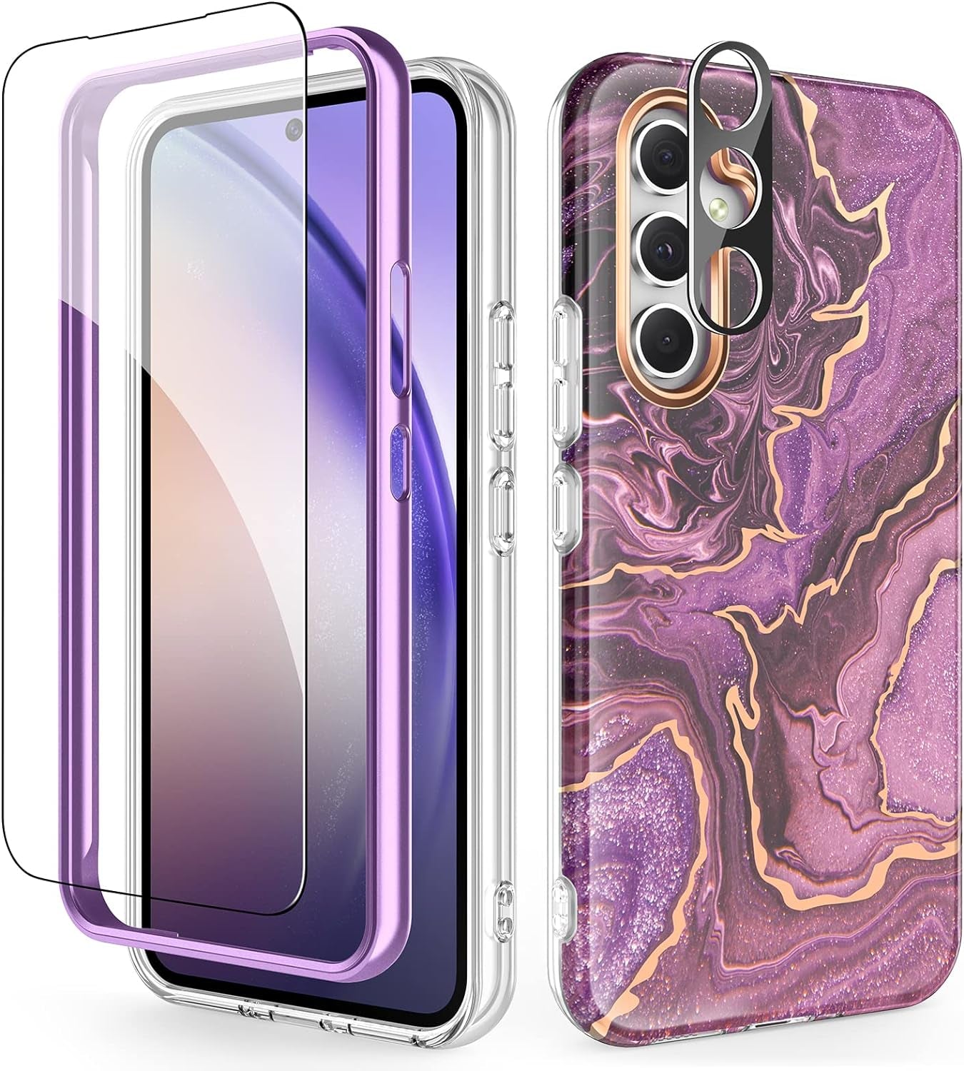 Chvelop Case Compatible with Samsung Galaxy A53 5G (2022 Released), Marble Stylish Slim Soft TPU, Full Body Protective with Built-In Screen Protector, Shockproof Cover for A53, 6.5 In, River/Purple  Chvelop Lavender/Purple Samsung Galaxy A54 5G 