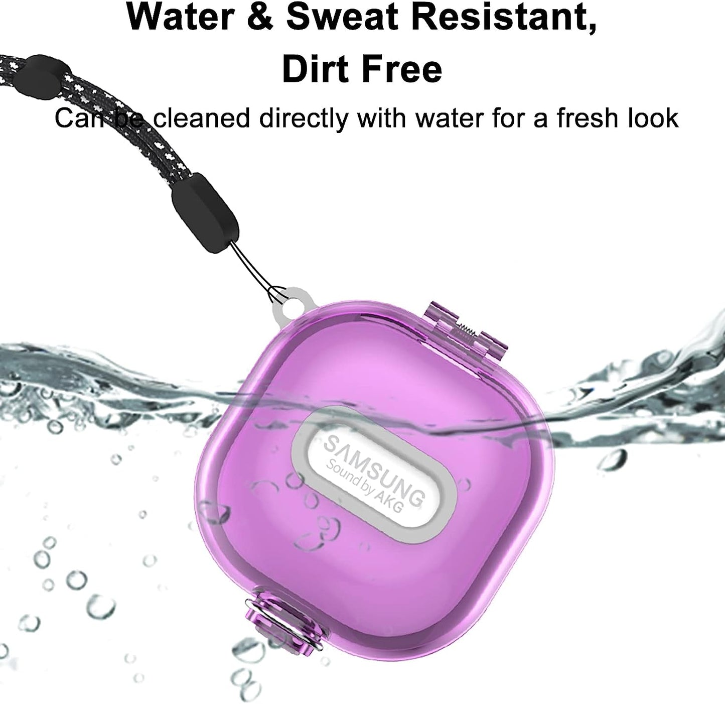 [Upgrade Lock] Case for Samsung Galaxy Buds 2 Pro/Galaxy Buds 2/Galaxy Buds Pro/Galaxy Buds Live, Shock-Absorbing Protective Armor Cover TPU Hard Shell with Carabiner & Lanyard,Clear  VAEKNVG   