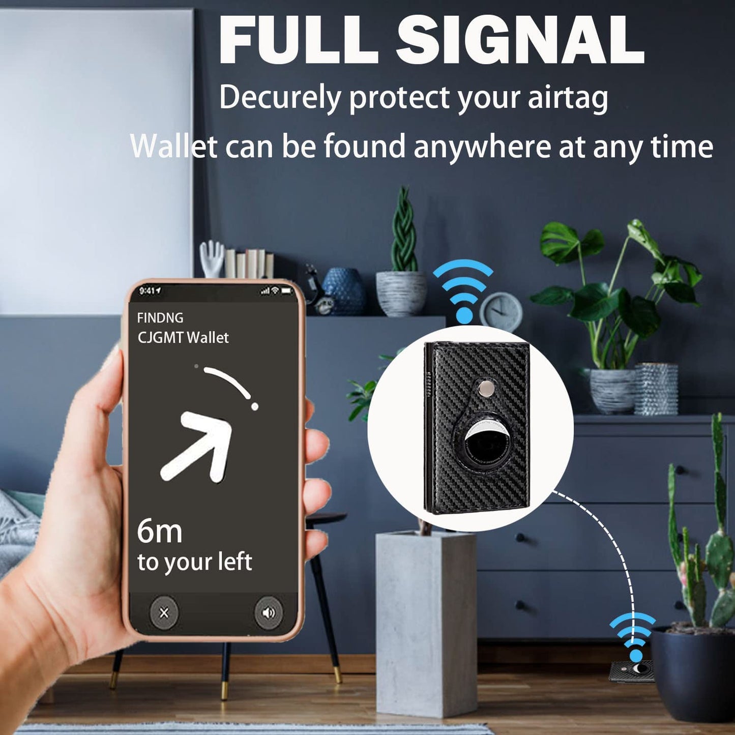 Airtag Wallet Pop up Smart Wallet with Front Pocket RFID Blocking Credit Card Holder with Money Clip Slim Trackable Wallet for Men (Carbon Fiber Leather)  CJGMT   