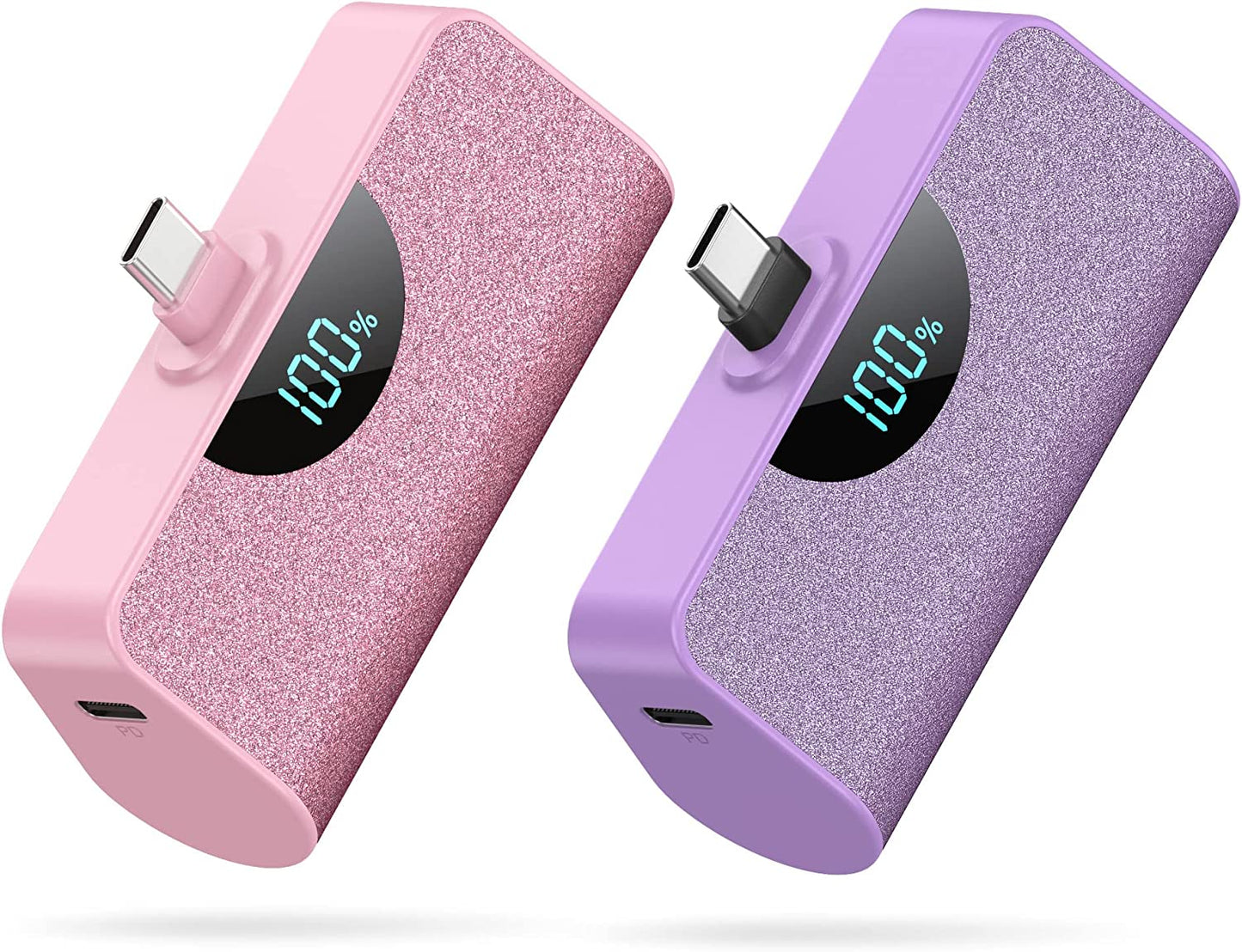 [2 Pack] Mini Portable Charger USB-C Power Bank 5200Mah,Lcd Display 15W PD Fast Charging Battery Pack Backup Charger Compatible with Samsung Galaxy S22/S21/S10/S9,Note 20/10,Moto,Lg,Android Phones Etc  Dongguan Yuanhaoxun Technology Co., Ltd Pink+Purple  