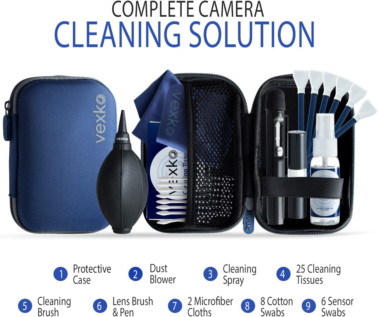 Vexko Camera Cleaning Kit for DSLR Cameras – Ideal Cleaner for Professional Camera, Sensor, Lens and LCD Screen. Compatible with Canon, Nikon, Sony, Pentax, Panasonic  Vexko   