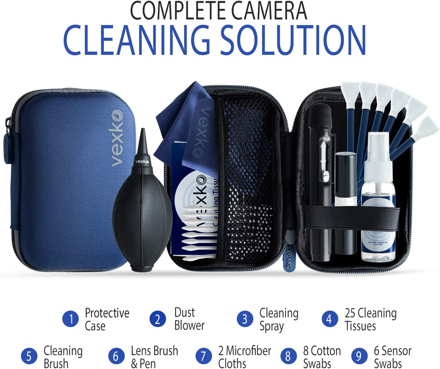 Vexko Camera Cleaning Kit for DSLR Cameras – Ideal Cleaner for Professional Camera, Sensor, Lens and LCD Screen. Compatible with Canon, Nikon, Sony, Pentax, Panasonic  Vexko   