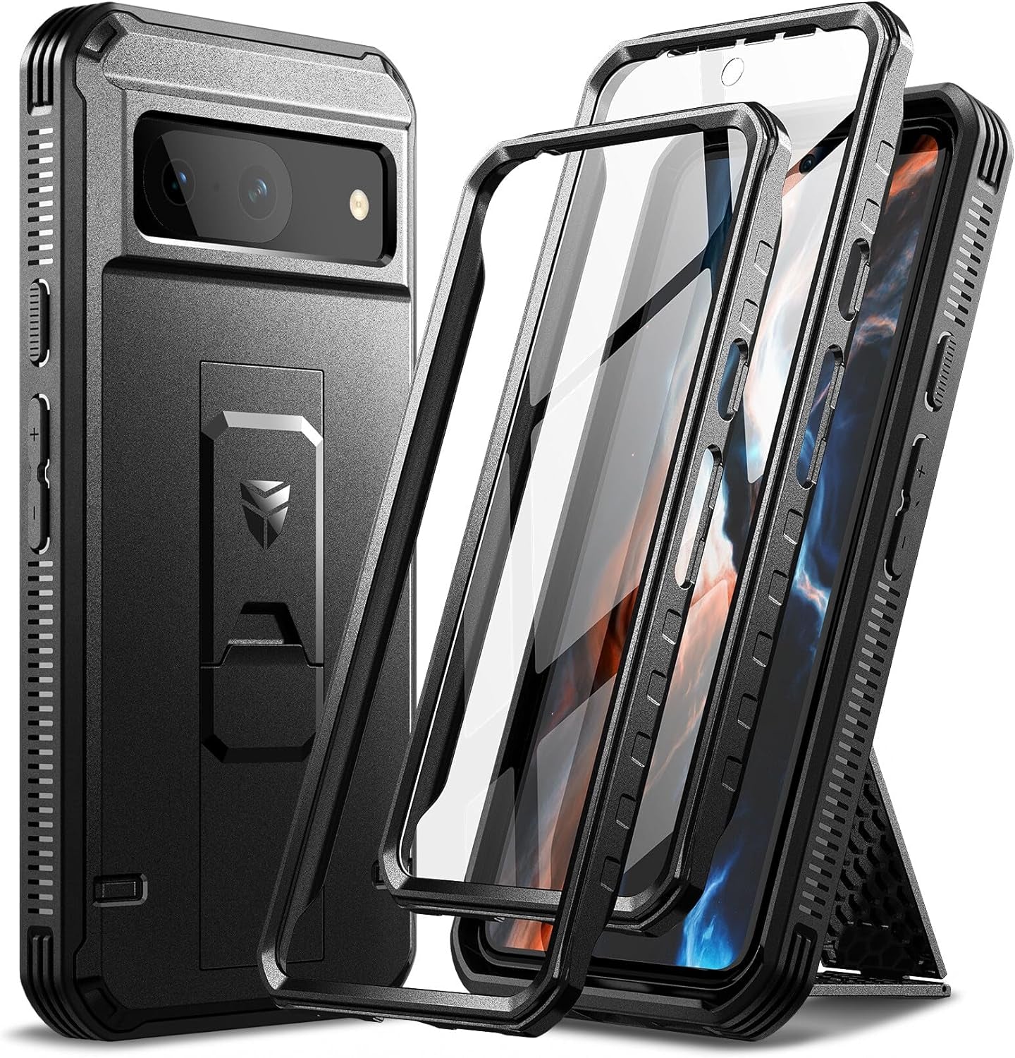 Dexnor Full Body Case for Google Pixel 8, Built-In Screen Protector and Kickstand, [Extra Front Frame] Heavy Duty Military Grade Protection Shockproof Rugged Cover Case for Pixel 8 5G, Grey Blue  Dexnor Black Pixel 8 