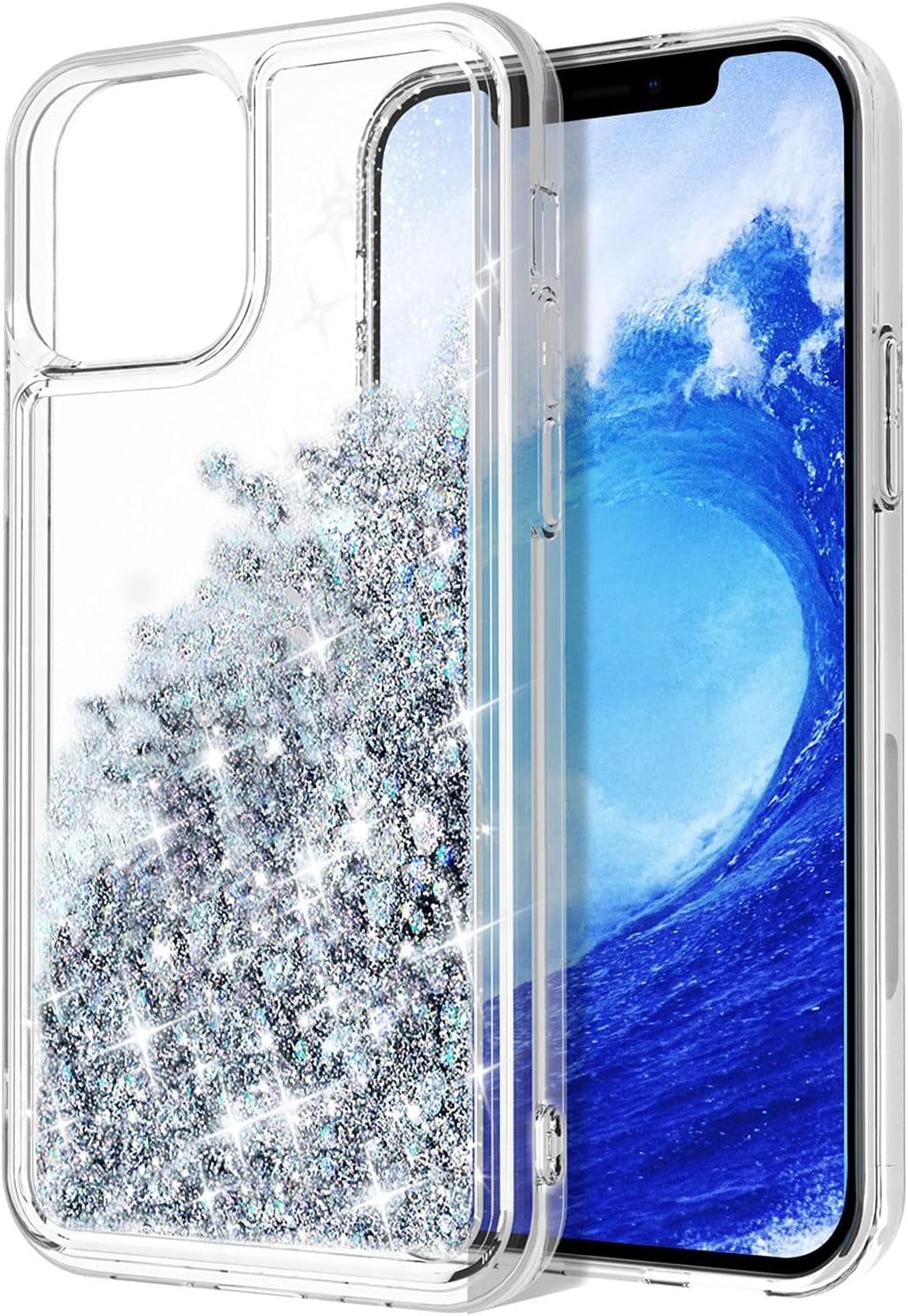 WORLDMOM Compatible with Iphone 13 Mini Case,Clear Bling Flowing Liquid Floating Sparkle Colorful Glitter Waterfall TPU Protective Phone Case Compatible with Iphone 13 Mini [5.4 Inch 2021], Silver  WORLDMOM   