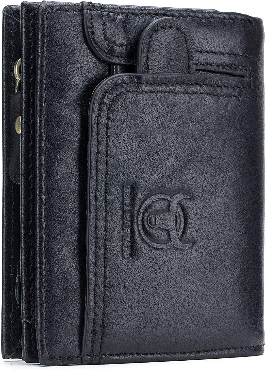 Mens RFID Blocking Wallet,Leather Vintage Bifold Card Holder Purse with Zipper  BULLCAPTAIN Black  