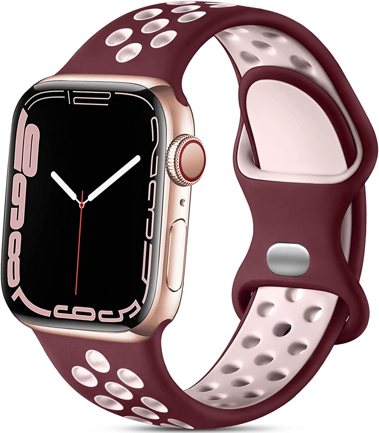 Lerobo Sport Band Compatible with Apple Watch Band 38Mm 40Mm 41Mm 45Mm 44Mm 42Mm for Women Men,Soft Silicone Sport Breathable Wristband Replacement Strap Compatible for Iwatch SE Series 7 6 5 4 3 2 1  PJStore-US Wine/Pink 42mm/44mm/45mm/49mm M/L 