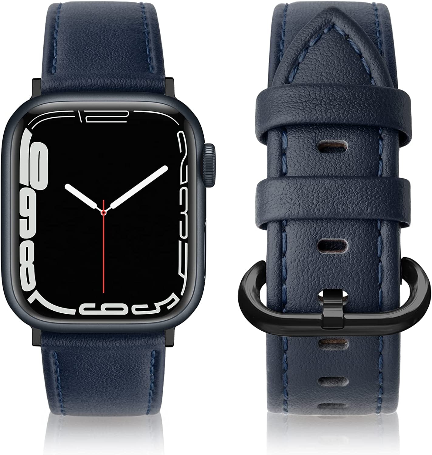 SWEES Leather Bands Compatible with Apple Watch Bands 41Mm 40Mm 38Mm Women Men, Genuine Leather Bands Replacement Strap for Apple Iwatch SE2 SE Series 8 7 6 5 4 3 2 1,Sports & Edition  SWEES Midnight Blue  