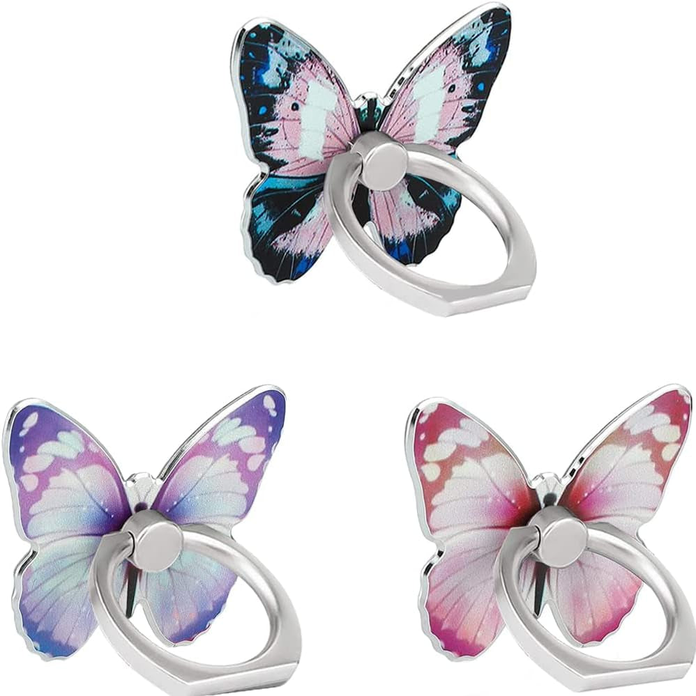 Phone Ring Holder Stand,Phone Ring Stand Holder 360 Rotation Finger Ring Grip Stand for Cellphones,Smartphones and Tablets (2 Pack Kawaii Kitty Phone Ring Stand)  RRJQW 3 Pack Butterfly Phone Ring Stand  