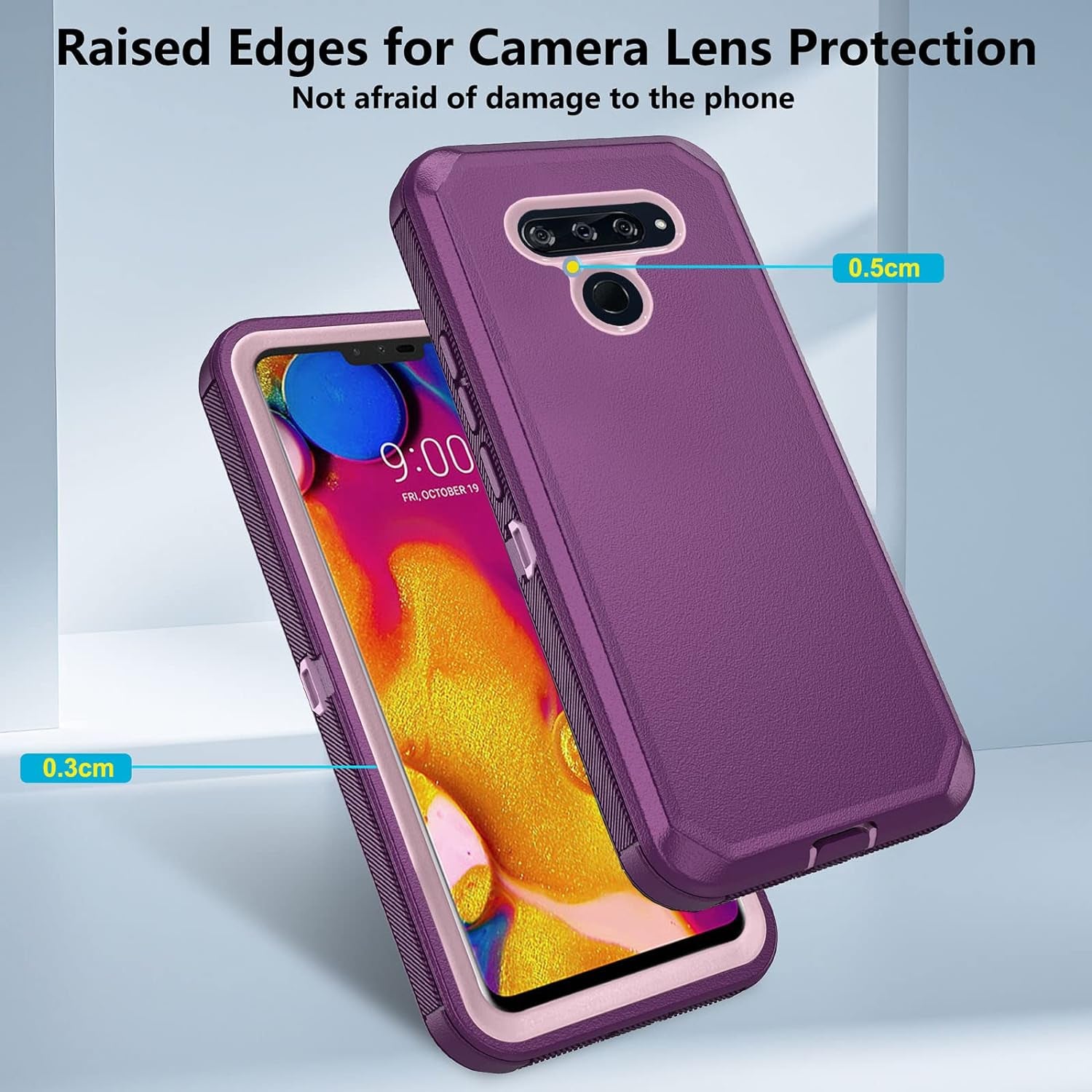 Asuwish Phone Case for LG V40 Thinq with Tempered Glass Screen Protector and Cell Cover Hybrid Shockproof Hard Protective Accessories LGV40 Storm V 40 Thin Q V40Thinq LG40 40V 40Thinq Women Purple  Asuwish   