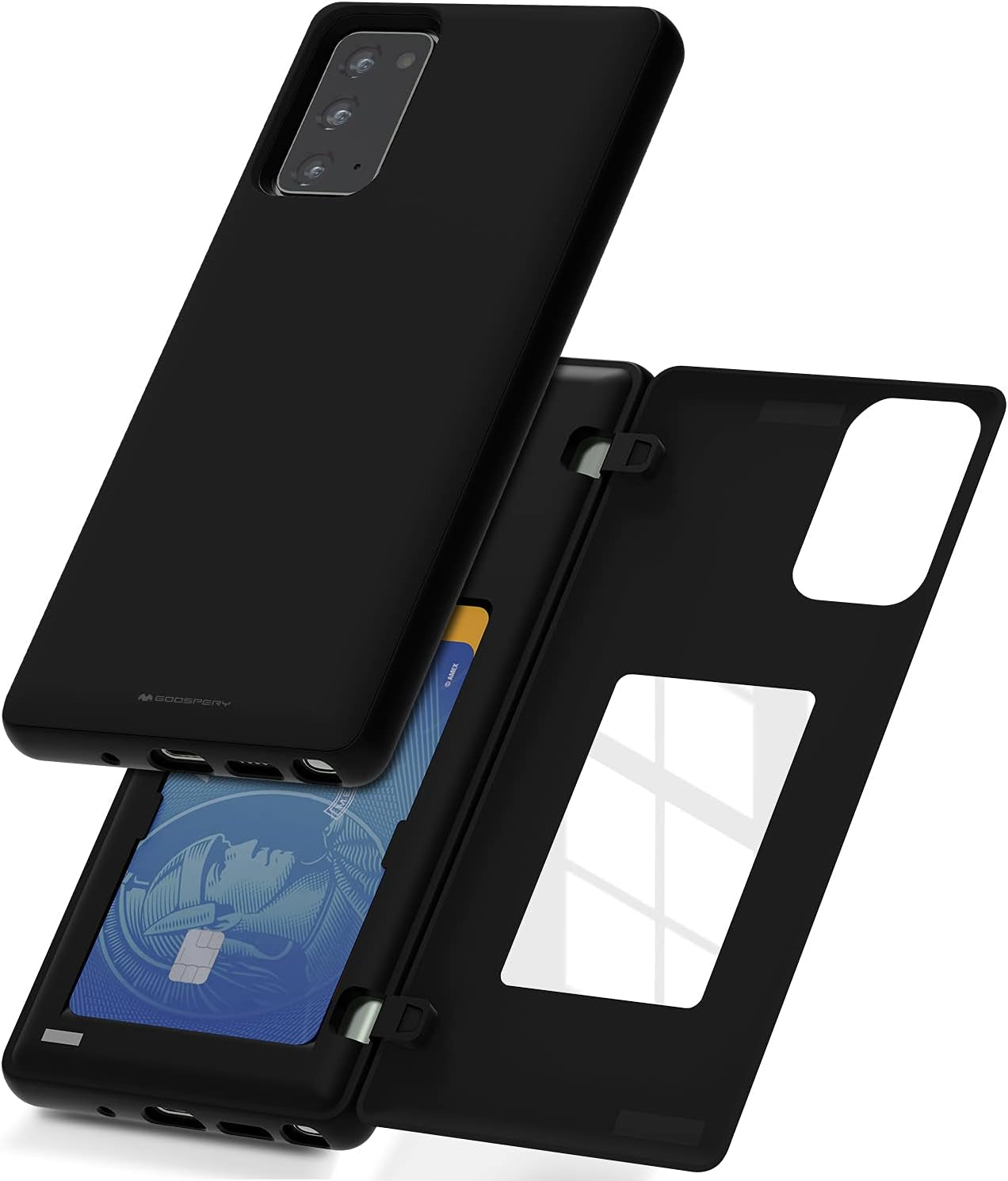 GOOSPERY for Samsung Galaxy Note 20 6.7"(2020) 5G Card Holder Wallet Case, Easy Magnetic Door Closure Protective Dual Layer Bumper Sturdy Phone Back Cover with Hidden Mirror (Black)  GOOSPERY   
