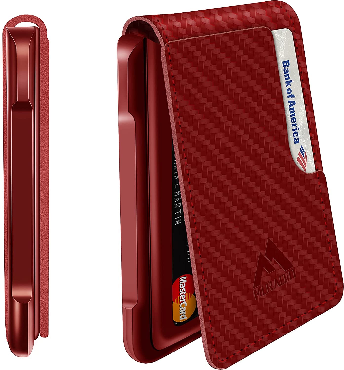 MURADIN Mens Wallet Tactical Bifold Wallets for Men Metal RFID Blocking Aluminum Money Cards Holder Gifts for Men  MURADIN Carbon Fiber Red  