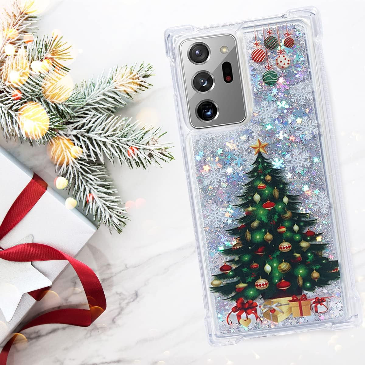 Flocute Galaxy Note 20 Ultra Case, Galaxy Note 20 Ultra Glitter Case Clear Bling Sparkle Floating Liquid Soft TPU Luxury Fashion Girly Women Cute Case for Samsung Galaxy Note 20 Ultra (Christmas Tree)  Flocute   