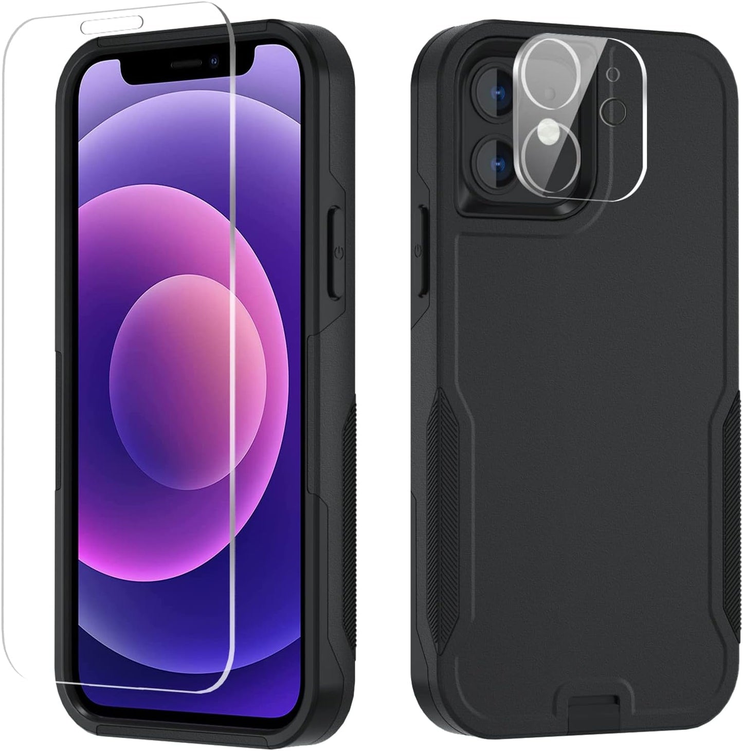 Xmon for Iphone 12 Case [Shockproof] [Dropproof] [Tempered Glass Screen Protector with Camera Lens Protector] Heavy Duty Phone Case Cover for Apple Iphone 12 and Iphone 12 Pro 6.1 Inch (Orange)  Xmon Black  