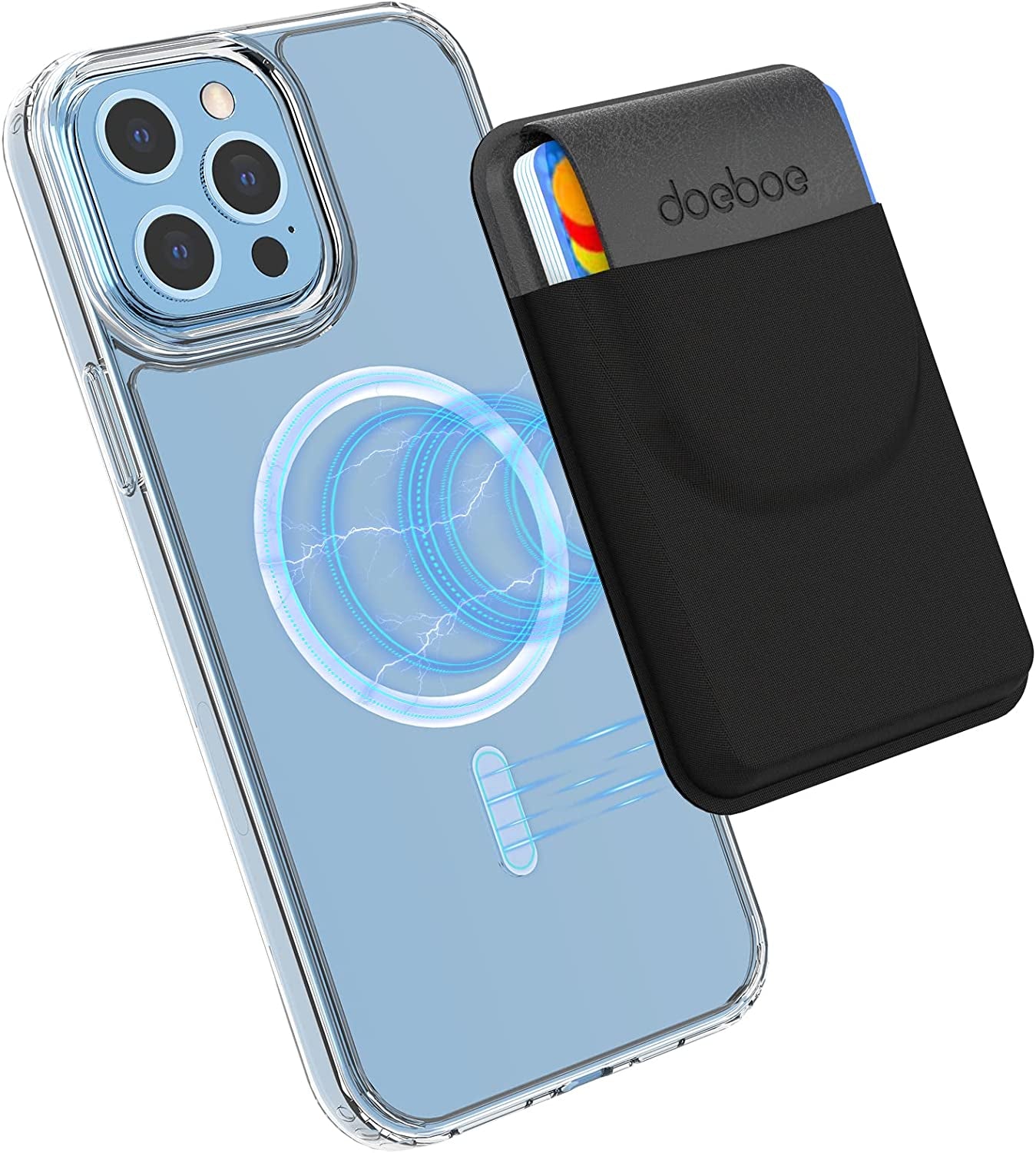 Doeboe for Magsafe Wallet Iphone 14 13 Pro Max, Magnetic Phone Wallet for Iphone 13/Mini/Pro, Stretch Fabric Phone Card Holder for Back of Phone for Iphone 12/Mini/Pro/Pro Max, up to 5 Cards(Blue)  doeboe us Black  