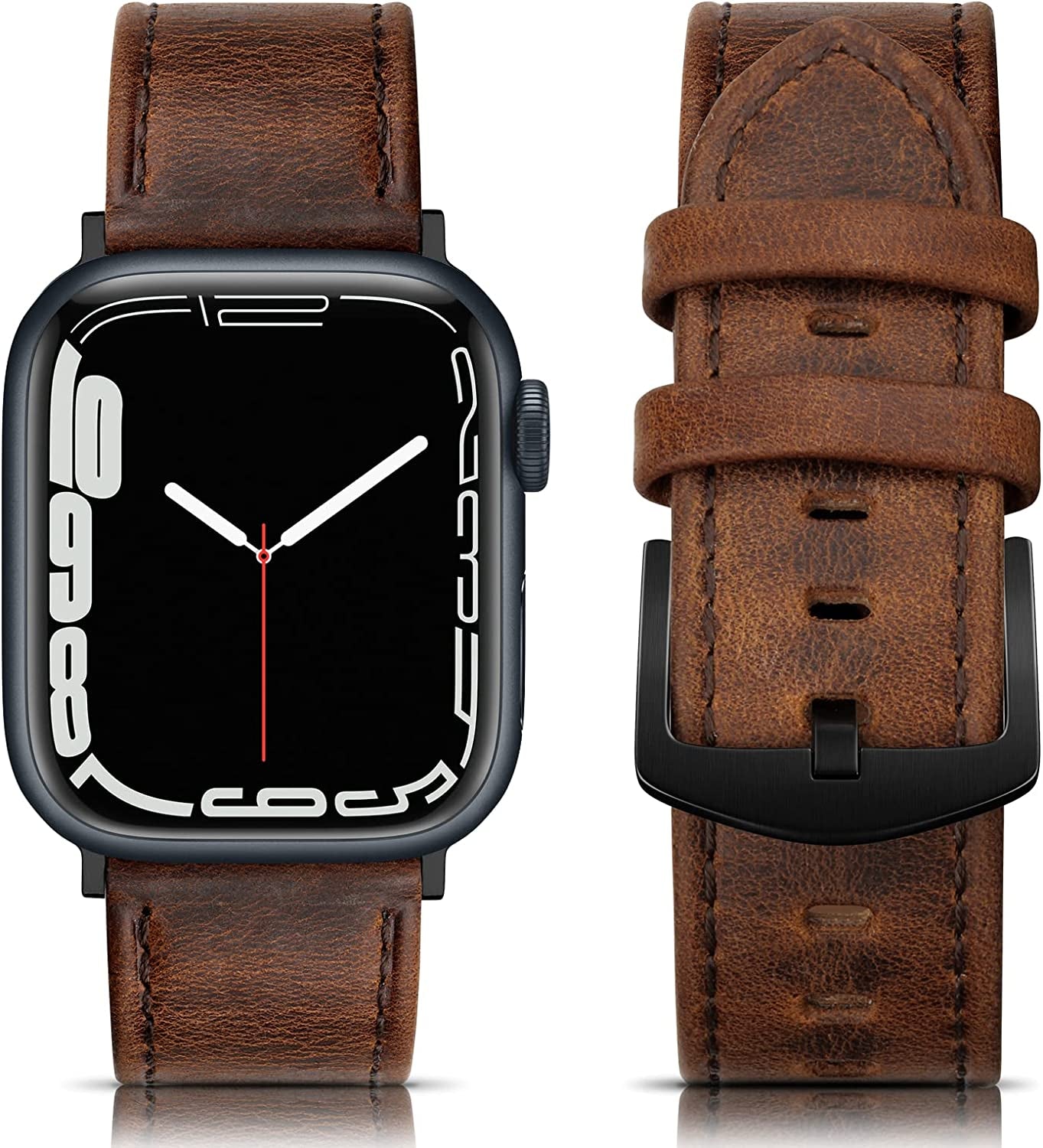 EDIMENS Leather Bands Compatible with Apple Watch 45Mm 42Mm 44Mm Band Men Women, Vintage Genuine Leather Wristband Replacement Band Compatible for Apple Watch Iwatch Series 8 7 6 5 4 3 2 1, SE Sports Retro Walnut  EDIMENS Distressed Walnut  