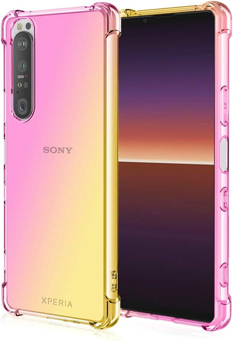 HUANGTAOLI Case for Sony Xperia 1 II, Airbag Drop Protection Gradient Color Bumper Phone Case Black/Gold  HUANGTAOLI Pink/Gold  
