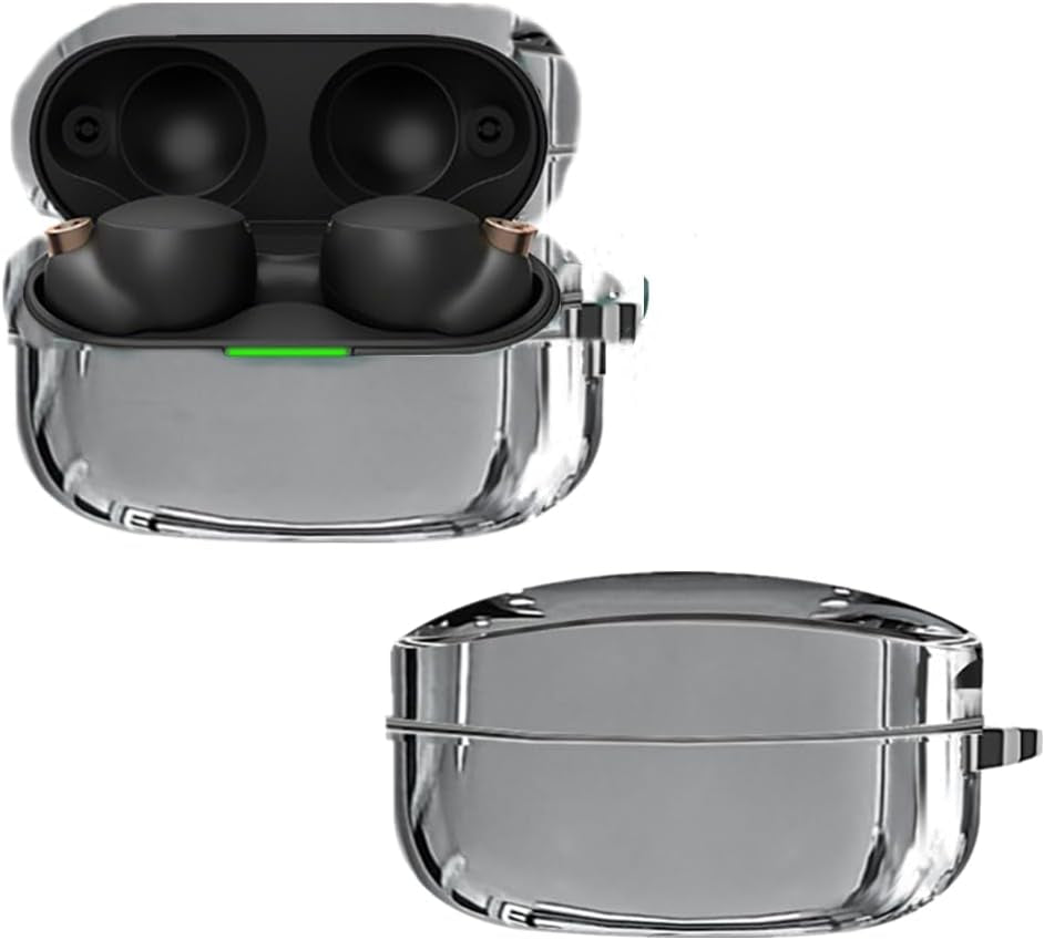 Cover Case Compatible with Sony WF-1000XM4 Earbud, Upgrade TPU Durable Sony WF-1000XM4 Case Wireless Earbuds Protective Cover with Keychain (Shine Black)  FGFLOWER Silver  