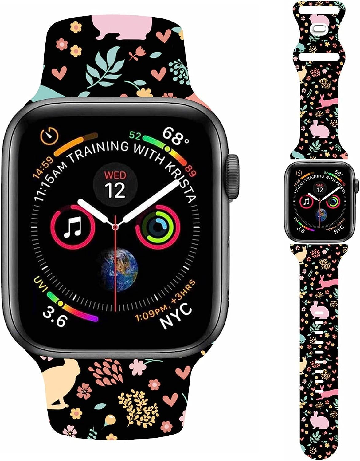 Easter Theme Bunny Rabbit Eggs Pattern Bands Compatible with Apple Watch 38Mm 40Mm 41Mm 42Mm 44Mm 45Mm 49Mm, Soft Silicone Sports Wristband Strap for Iwatch SE & Series 8/7/6/5/4/3/2/1  HYHMXB   