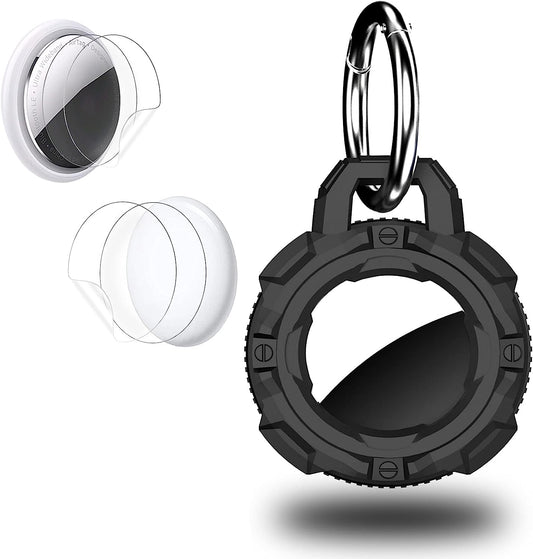 Lequiven Silicone Airtag Case for Apple Airtags Tracker, Protective Airtag Holder with Key Ring, with 2 Sets Screen Protector Film, Shockproof Keychain Loop Air Tag Accessories for Bags Dog (Black)  leQuiven US   