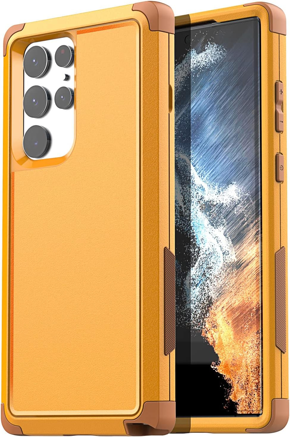 Aicase for Galaxy S22 Ultra Case,Heavy Duty 3-Layer Rugged Pocket-Friendly Phone Case,Durable Military Grade Protection Shockproof/Drop Proof/Dust-Proof Protective Cover for Samsung S22 Ultra 6.8“  AICase Yellow Case Only  
