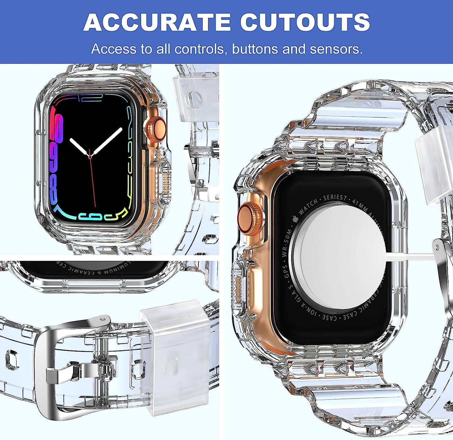 XYF Compatible for Crystal Clear Apple Watch Bands, 45Mm 44Mm 42Mm 41Mm 40Mm 38Mm 49Mm with Bumper Case for Men Women Jelly Sport Case and Band for Iwatch Ultra Series 8 7 SE/6 5 4 3 2 1  XYF   