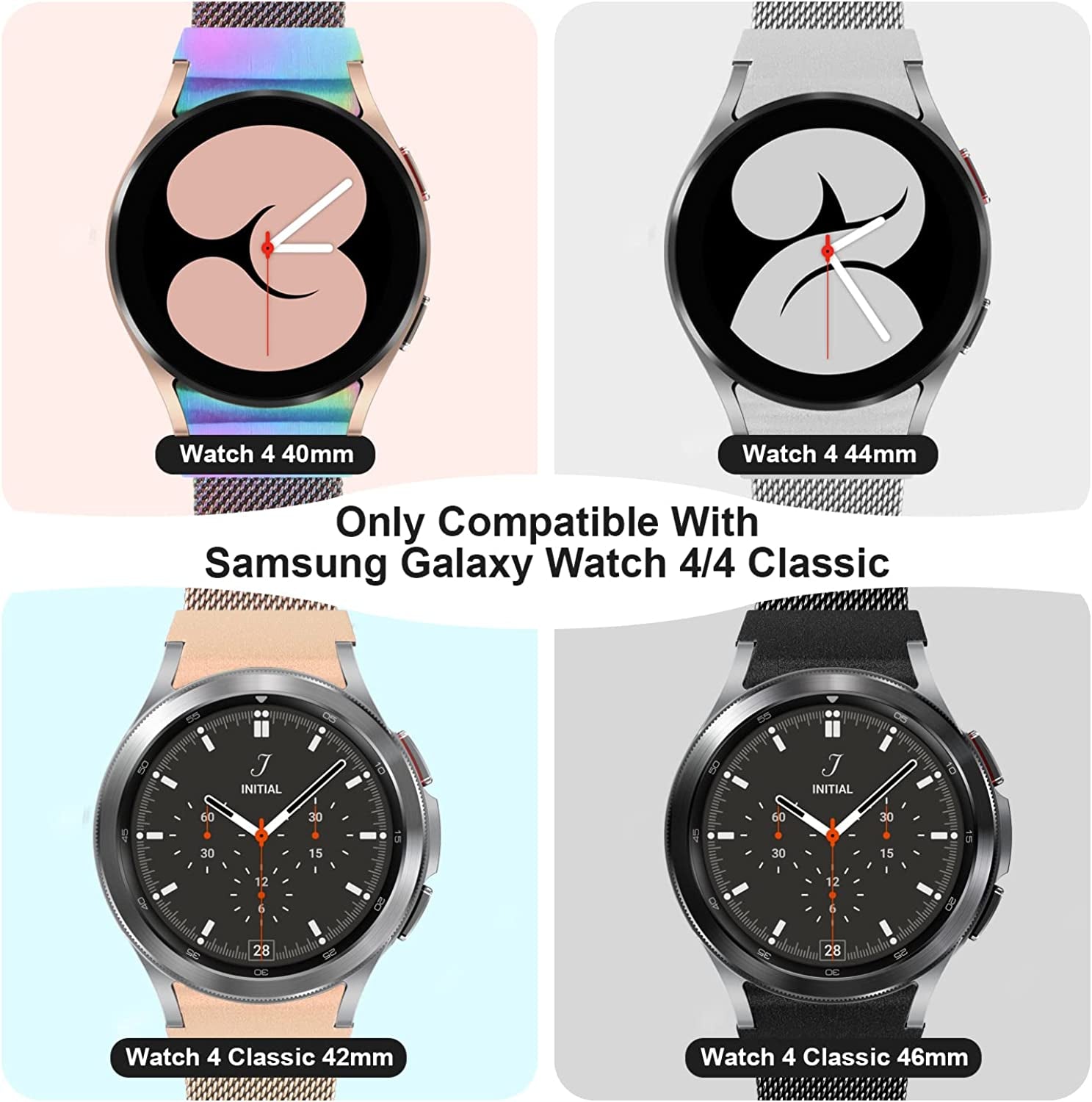 2 Packs No Gap Metal Bands Compatible with Samsung Galaxy Watch 5/Watch 5 Pro/Galaxy Watch 4 40Mm 44Mm/Galaxy Watch 4 Classic 42Mm 44Mm, Milanese Stainless Magnetic Strap for Men Women  HPJK   