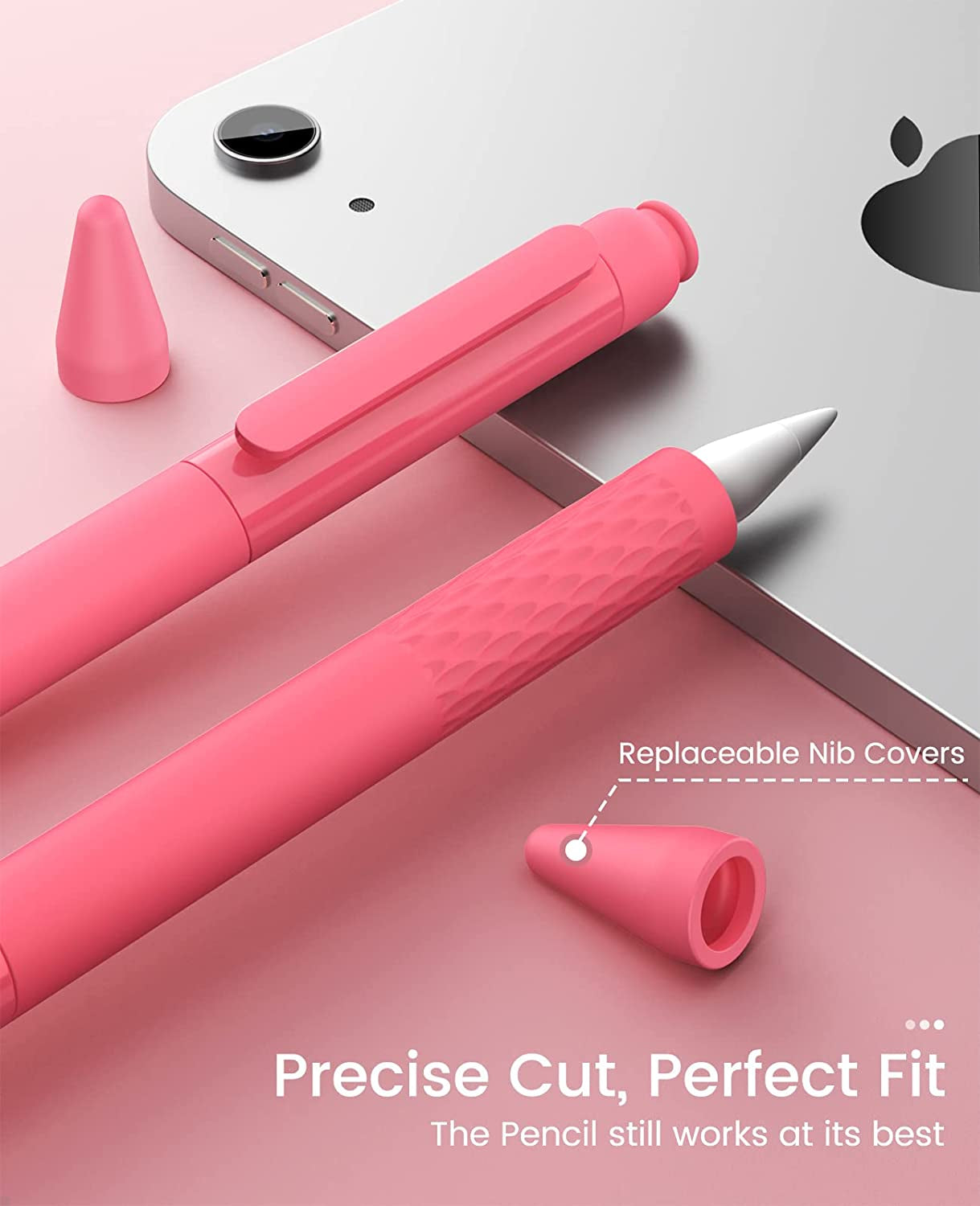 Moko Silicone Pencil Sleeve for Apple Pencil 1St Generation, Lightweight Apple Pencil Silicone Cover Anti-Slip Grip Ipad Pencil Holder with Clip, 3 Nips, Watermelon Red  MoKo   