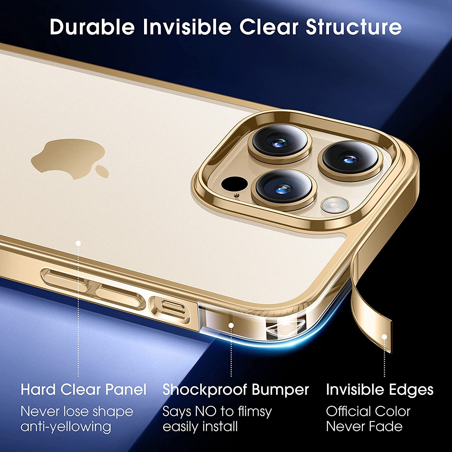 Alphex Invisible Clear Case for Iphone 14 Pro [Look as Caseless] [Never Yellowing] 8FT Military Grade Protective Soft Glossy Bumper Matte Slim Women Men Phone Cover 6.1 Inch, Gold  Alphex   