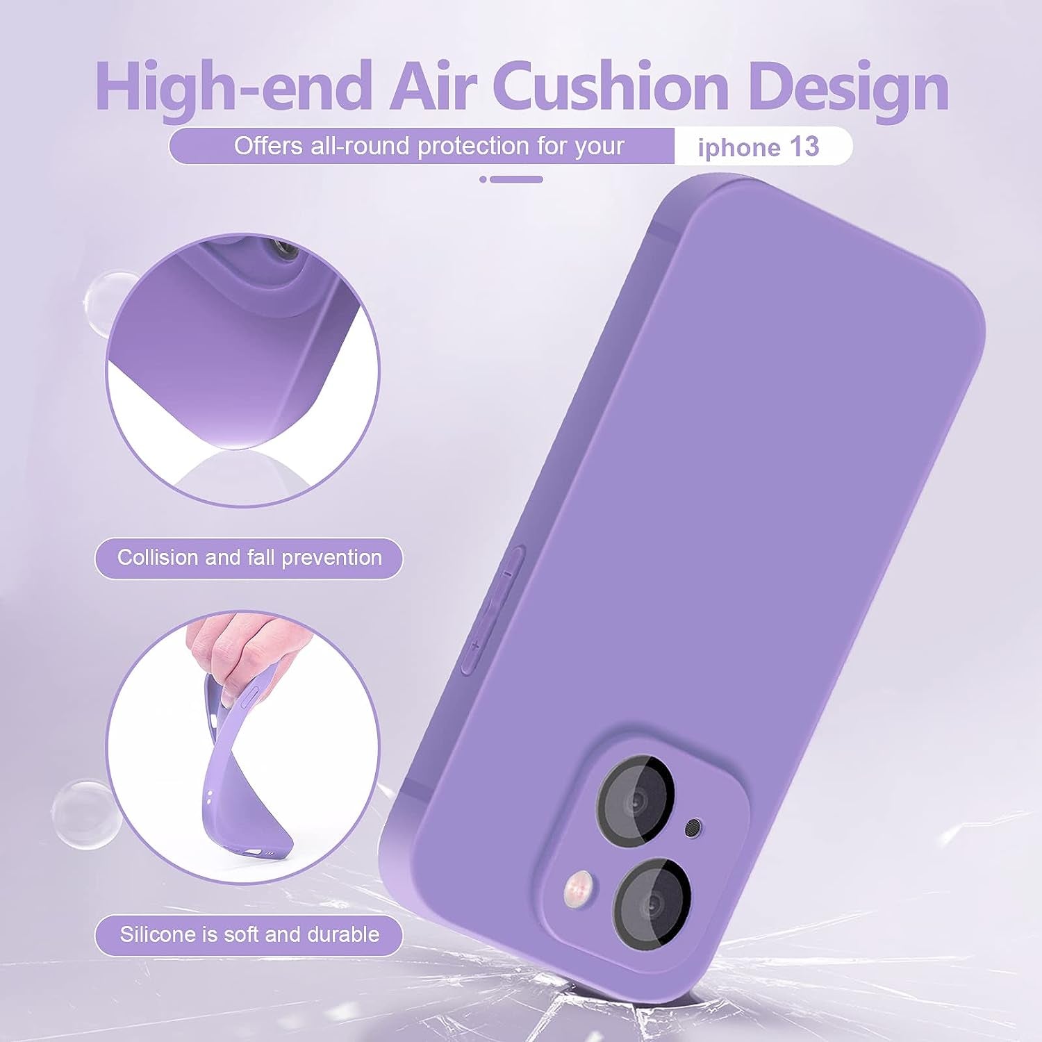 YZR Silicone Case Compatible with Iphone 13 Case (6.1 Inch 2021), with Camera Protection, Liquid Silicone Phone Case (Purple)  YZR   