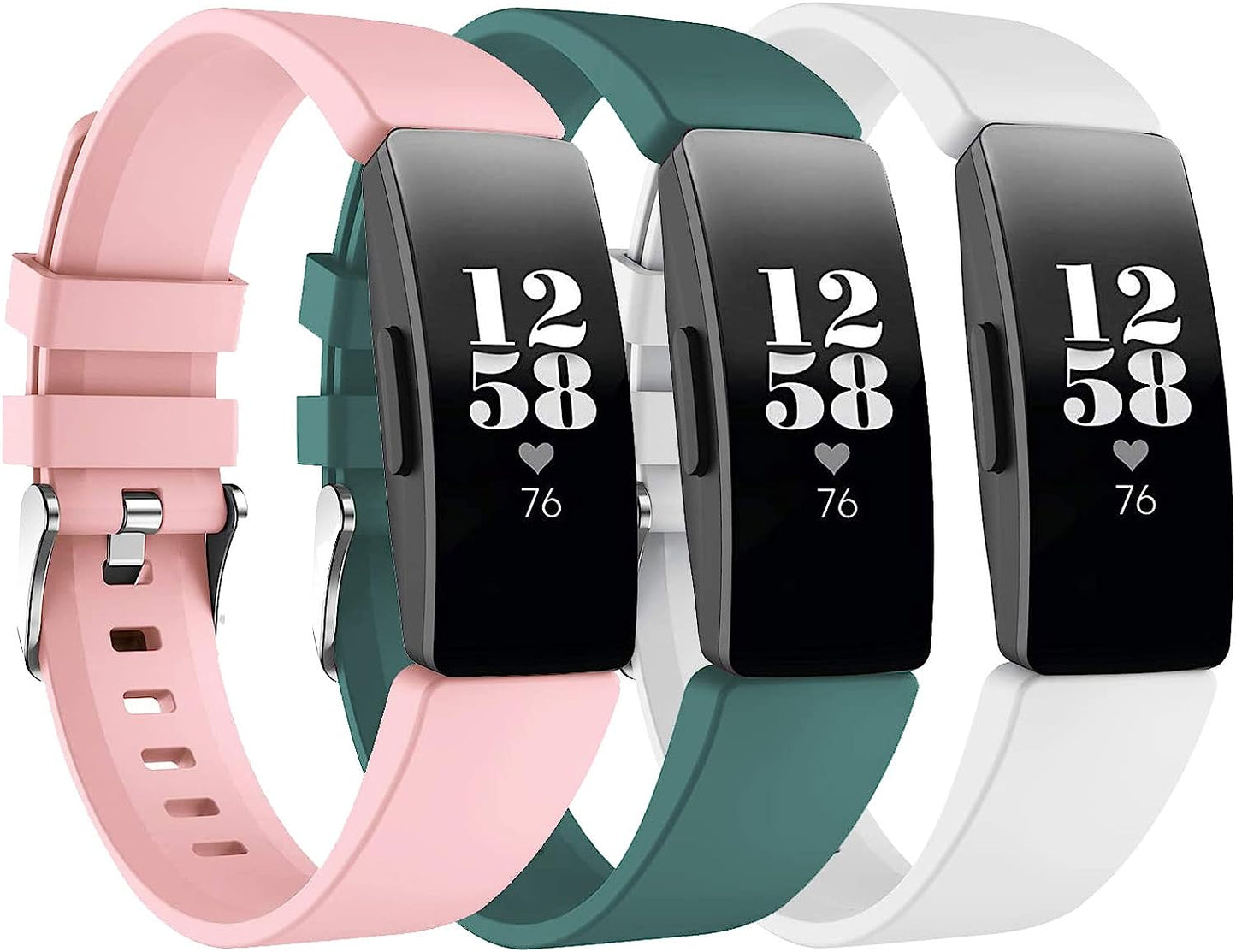 3 Pack Bands for Fitbit Inspire 2/Inspire/Inspire Hr/Ace 2/Ace 3 Fitness Tracker,Silicone Fitness Sport Wristbands for Women Men  SENGKOB White+rock blue+powder Small 