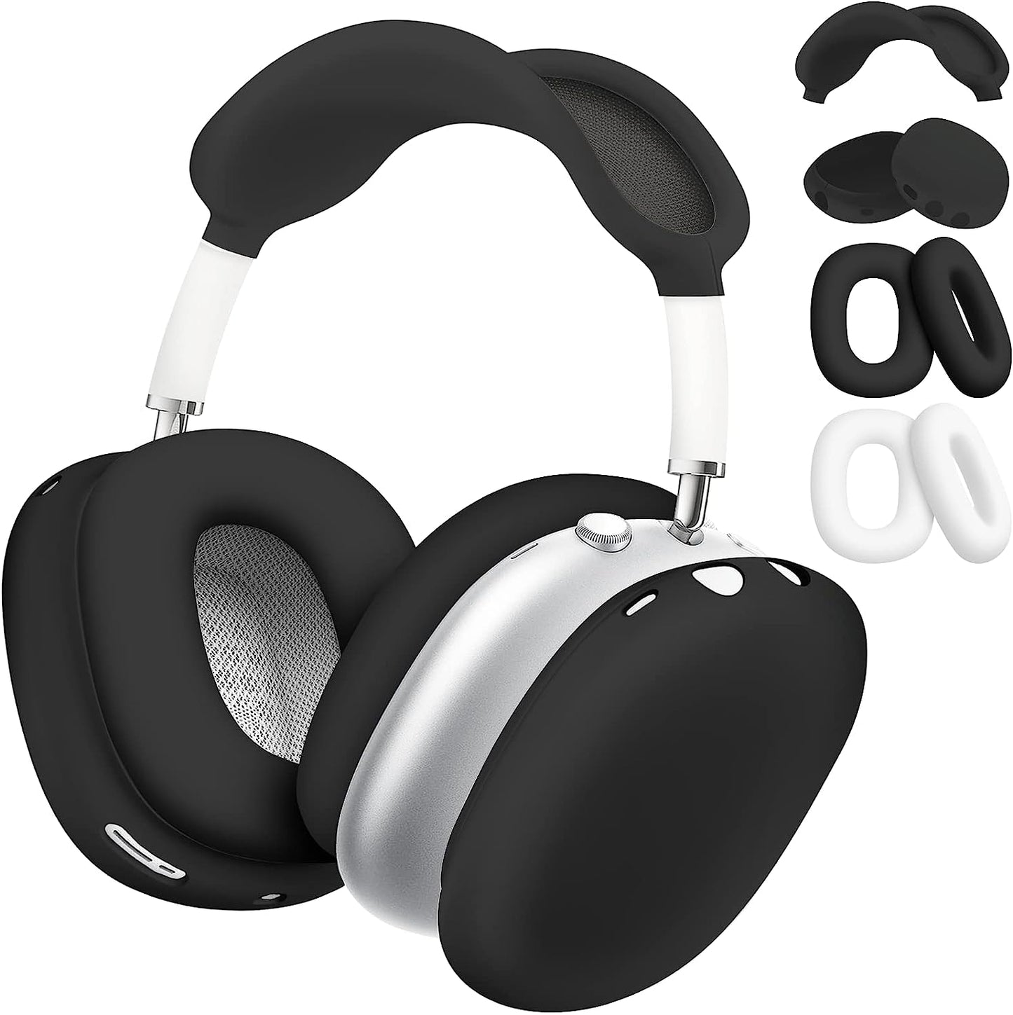 Vsagier Silicone Case for Airpods Max Headphones, Scratch-Resistant Earcup Caps and Headband Cover for Airpods Max, Airpods Max Accessory Skin Case,(Light Pink)  Vsagier A-Black / inner ear black+white  