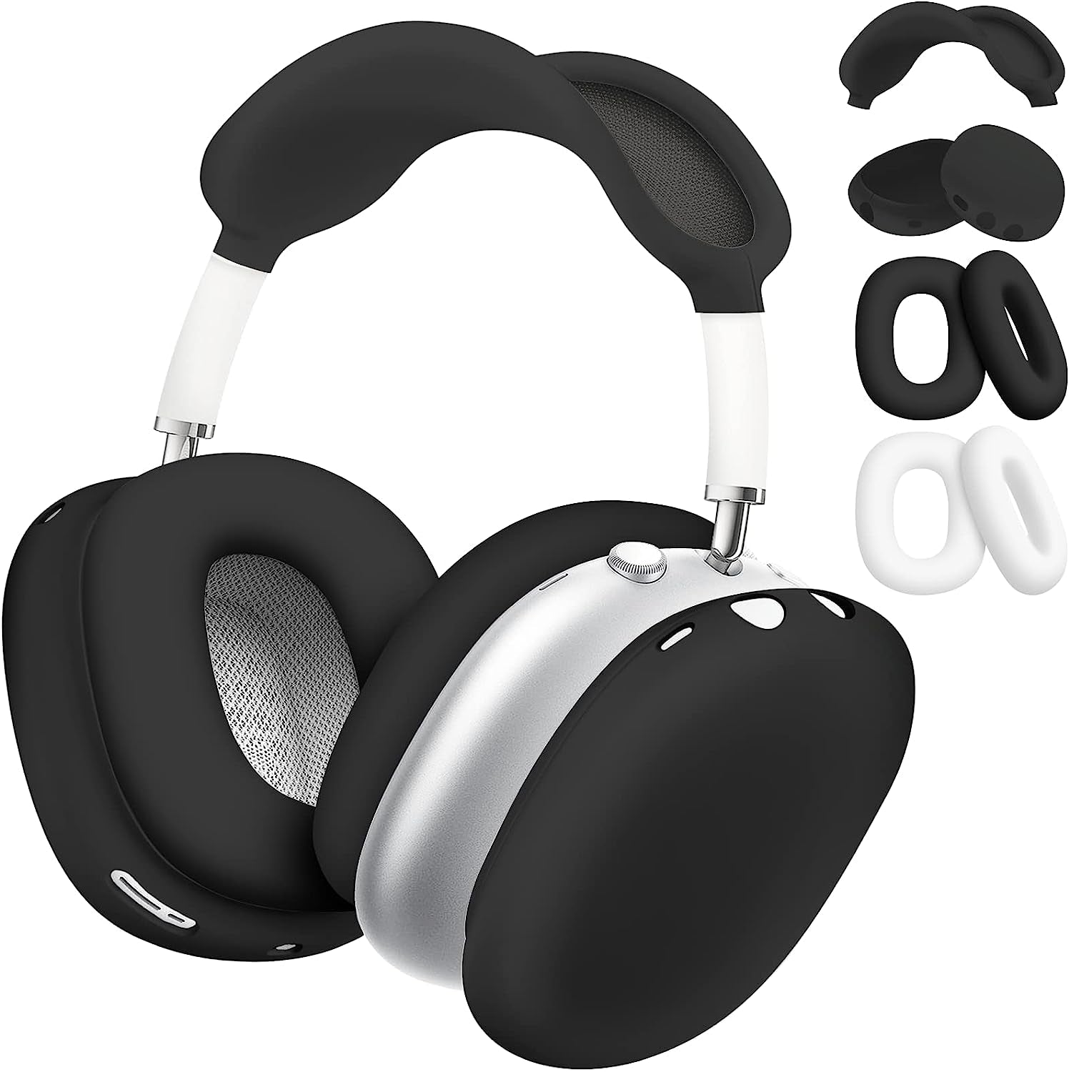 Vsagier Silicone Case for Airpods Max Headphones, Scratch-Resistant Earcup Caps and Headband Cover for Airpods Max, Airpods Max Accessory Skin Case,(Light Pink)  Vsagier A-Black / inner ear black+white  