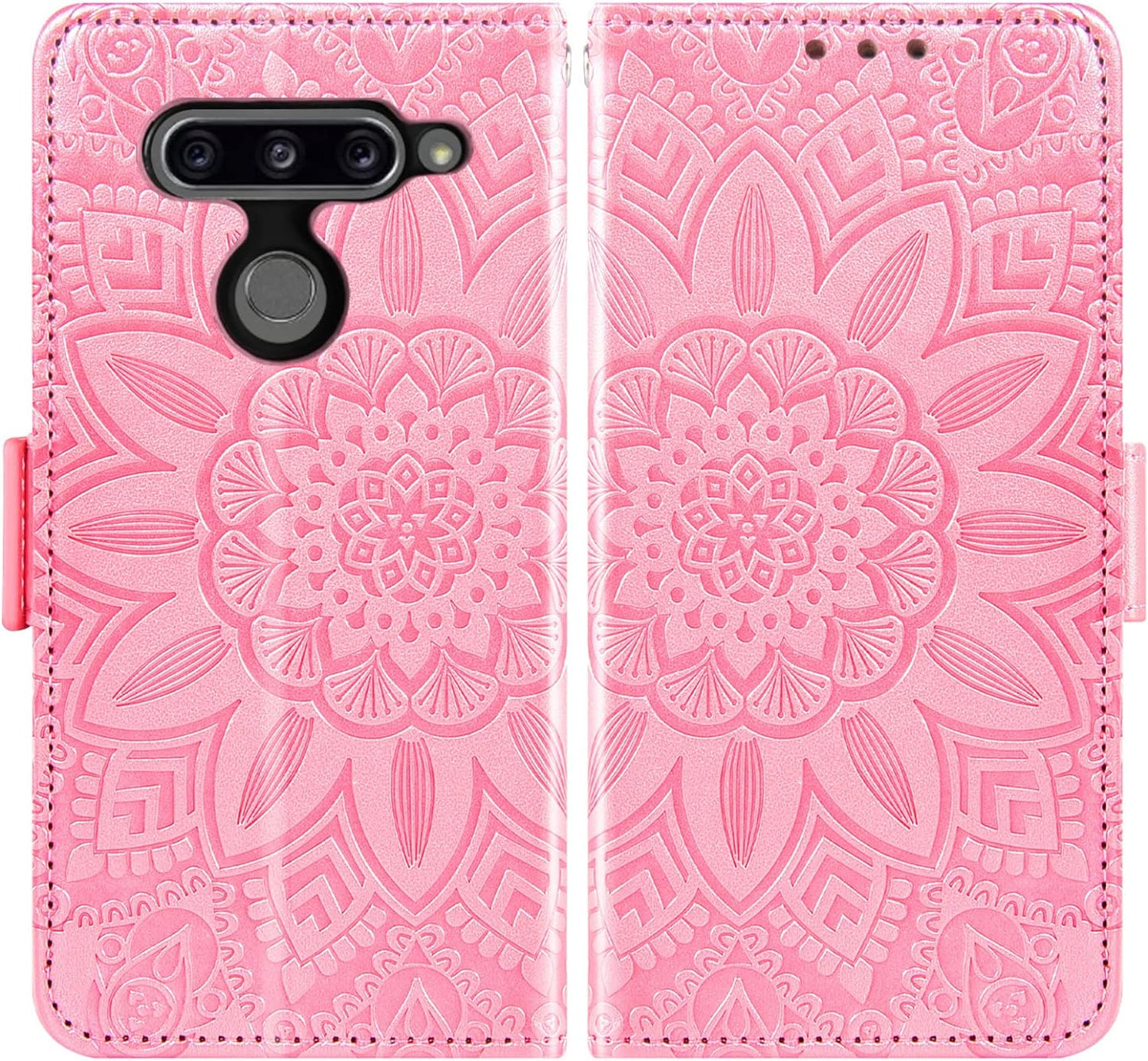 Asuwish Phone Case for LG V40 Thinq with Tempered Glass Screen Protector and Flower Leather Wallet Flip Cover Card Holder Cell LGV40 Storm V 40 Thin Q V40Thinq LG40 40V 40Thinq Women Men Rose Gold  Asuwish   