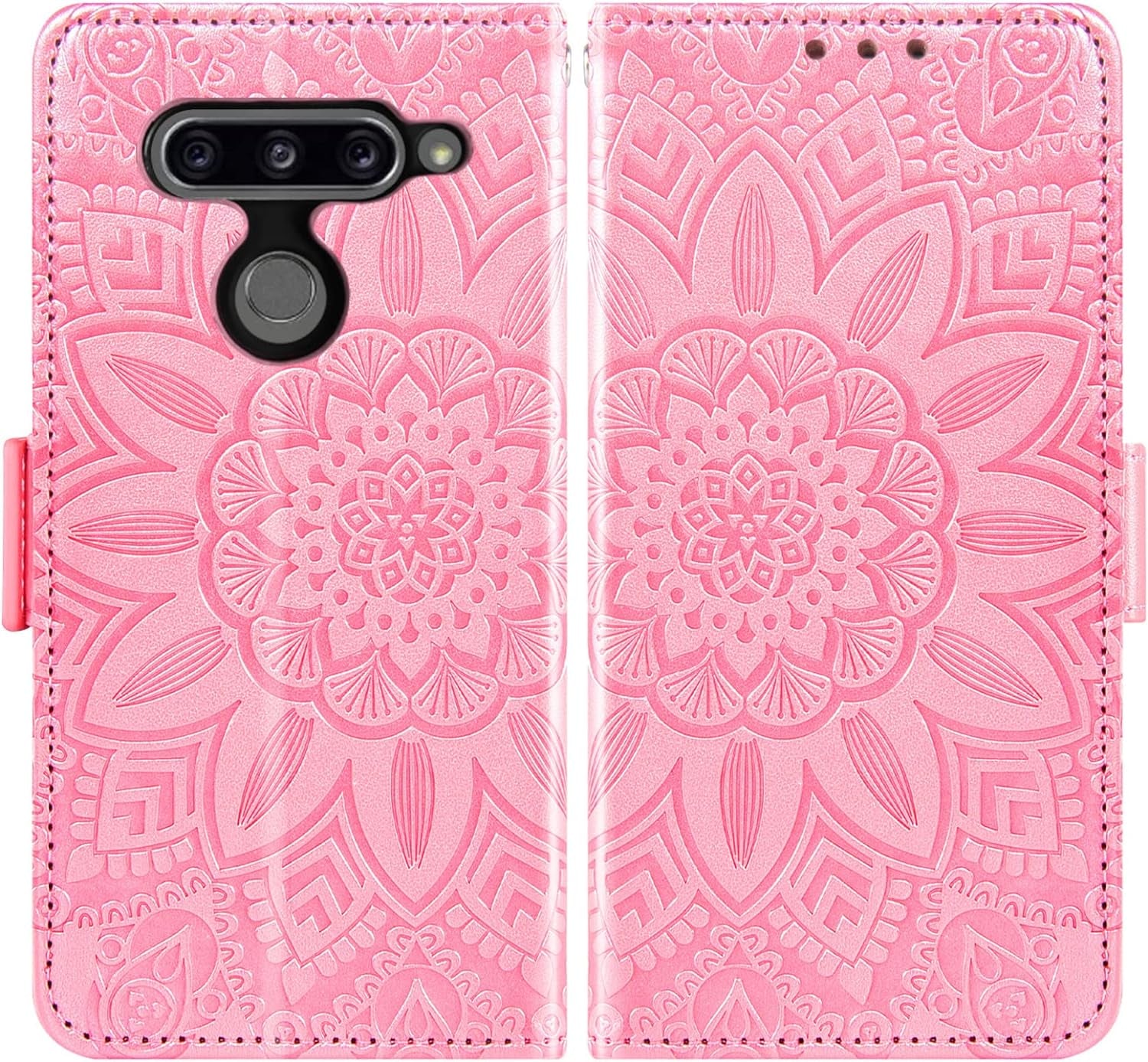 Asuwish Phone Case for LG V40 Thinq with Tempered Glass Screen Protector and Flower Leather Wallet Flip Cover Card Holder Cell LGV40 Storm V 40 Thin Q V40Thinq LG40 40V 40Thinq Women Men Rose Gold  Asuwish   