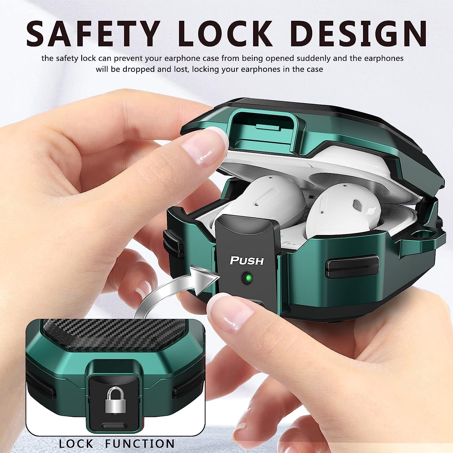 (With Security Lock) Carbon Fiber Case Cover for Samsung Galaxy Buds2 Pro Case/Galaxy Buds Pro Case/Galaxy Buds Live Case/Galaxy Buds 2 Case with Keychain/Zipper Box/Clean Brush - Carbon Fiber Green  Galafoki   