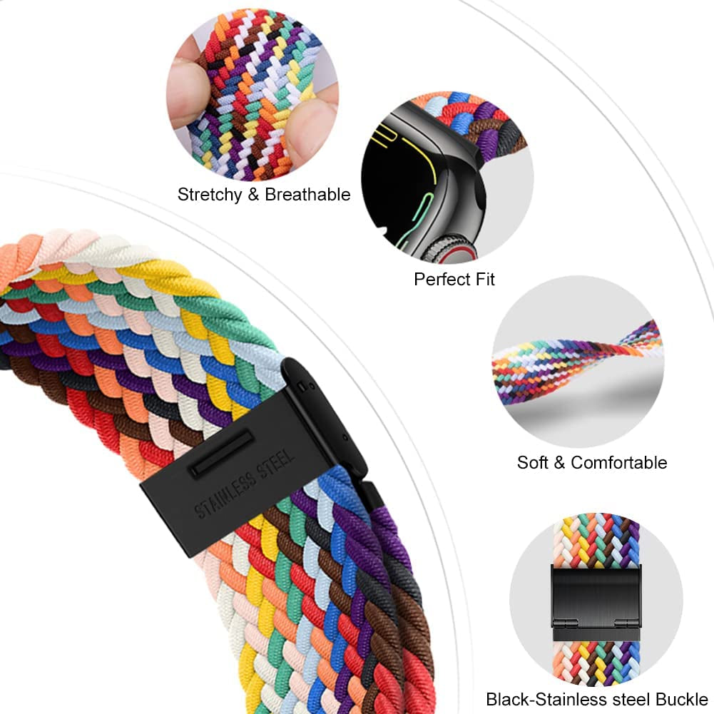 Qimela Compatible with Apple Watch Band 49Mm 45Mm 44Mm 42Mm,Stretchy Sport Solo Loop Strap with Adjustable Buckle,Elastic Nylon Braided Wristband for Iwatch Series 8 7 6 SE 5 4 3 2 1 Ultra,Women Men  FS-TECH   