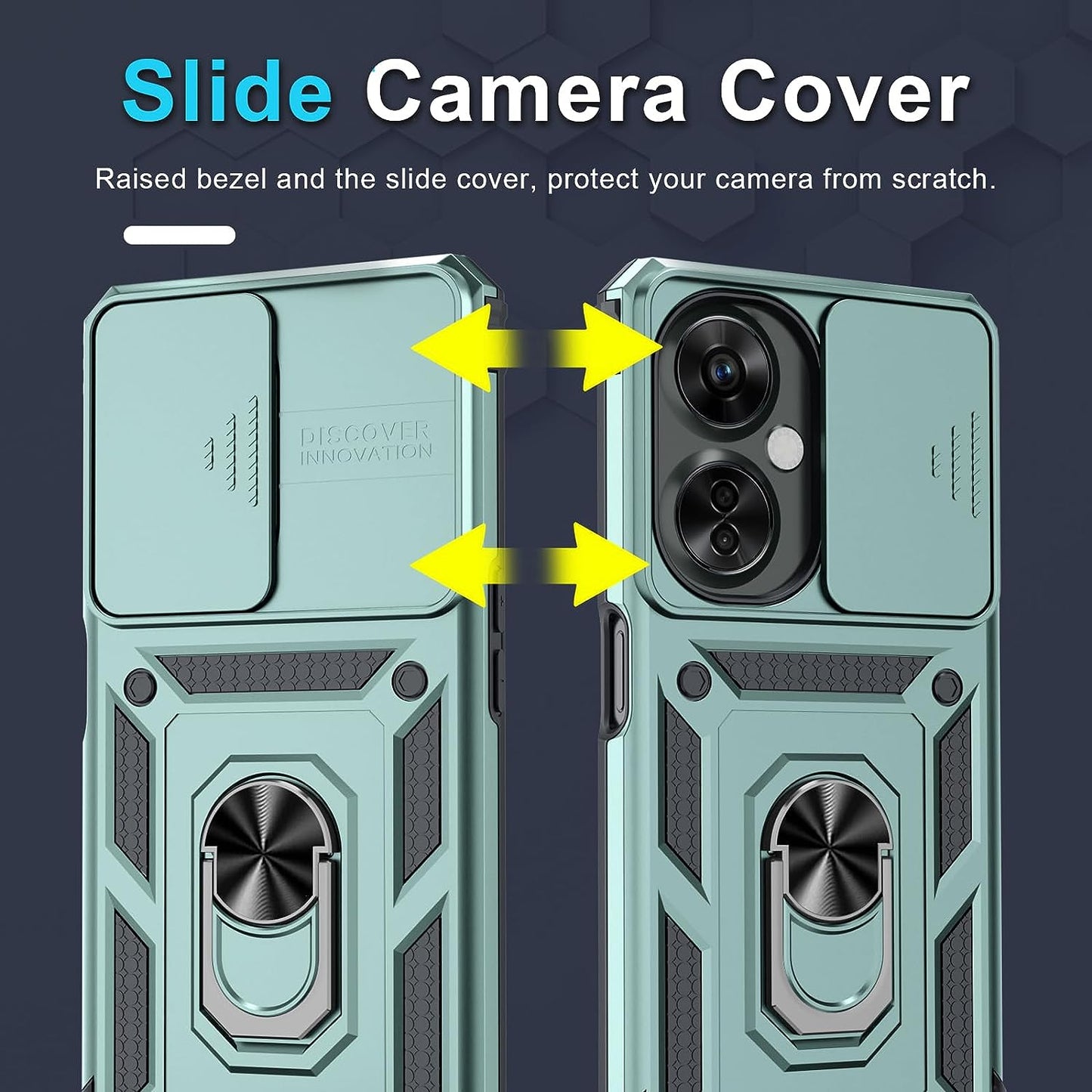 Janmitta Oneplus Nord N30 5G Case Built in Slide Camera Lens Cover+Screen Protector+Finger Ring Holder Kickstand,Heavy Duty Shockproof Full Body Protective Phone Cover,2023 Dark Green  Janmitta   