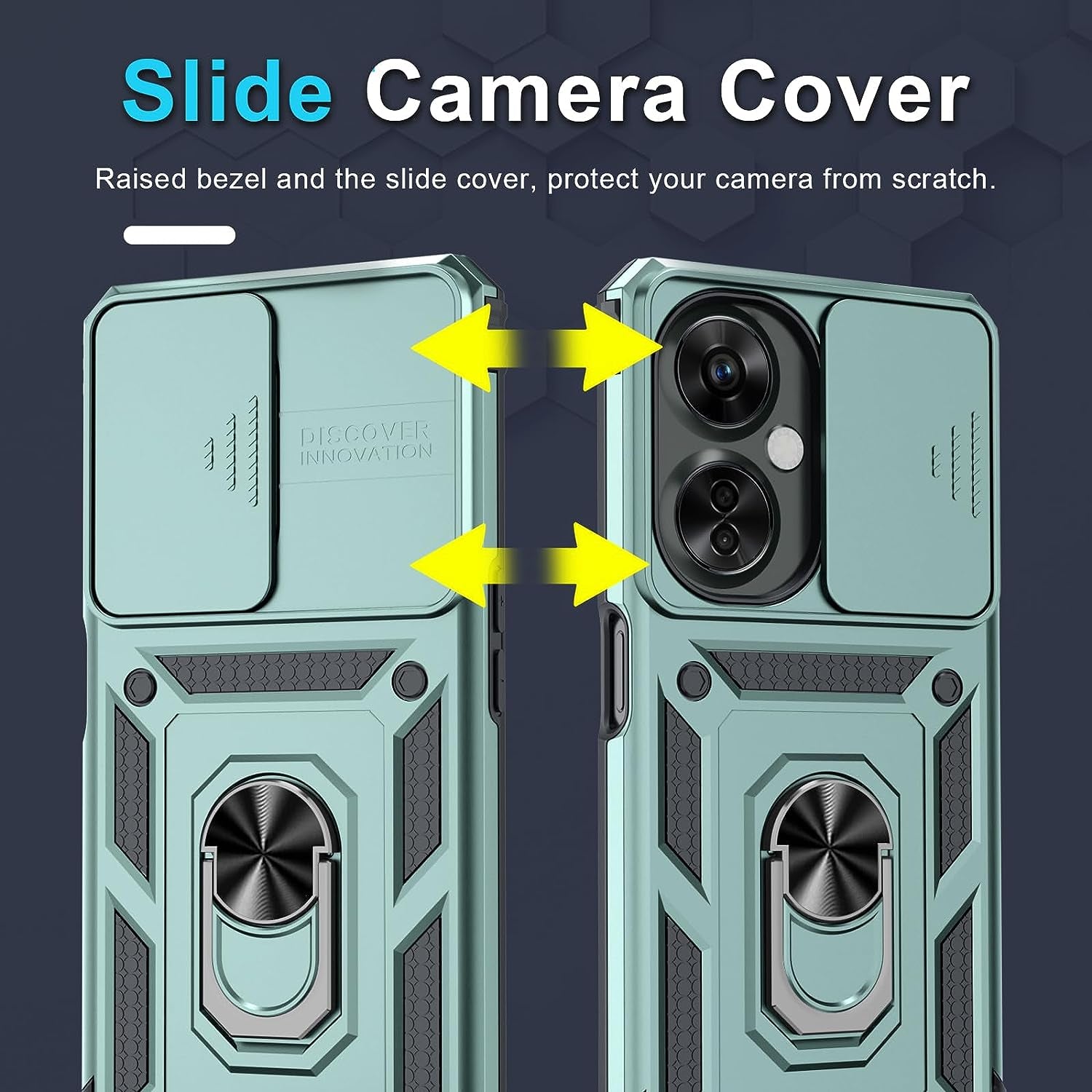 Janmitta Oneplus Nord N30 5G Case Built in Slide Camera Lens Cover+Screen Protector+Finger Ring Holder Kickstand,Heavy Duty Shockproof Full Body Protective Phone Cover,2023 Dark Green  Janmitta   