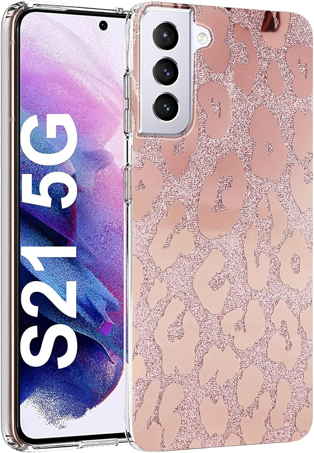 J.West Designed for Samsung Galaxy S21 Case Shiny Glitter Pink Marble Slim Fit Flexible Soft Silicone Rubber TPU Bumper Cover Skin Shockproof Protective Phone Case for Galaxy S21 5G Case  J.west Rose Gold  