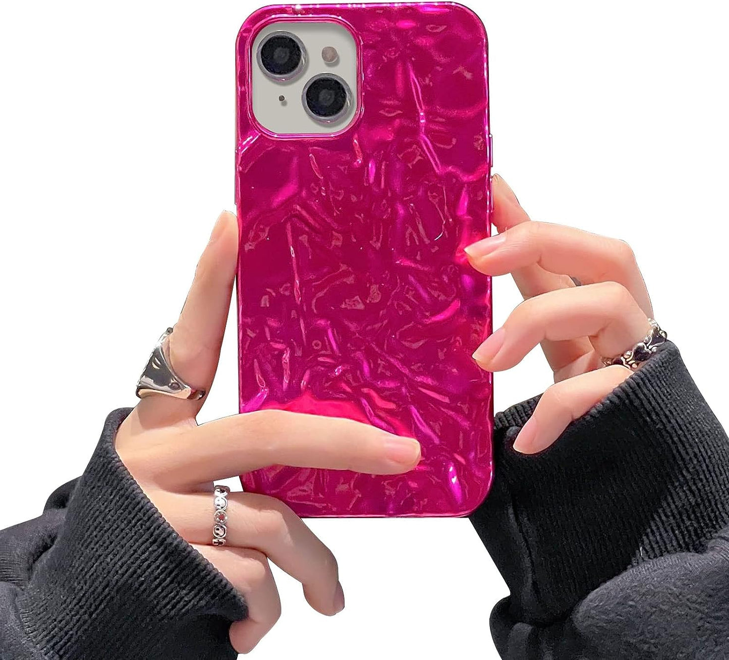 Yebowe Compatible with Iphone 13 Mini Case, Cute 3D Tin Foil Pleated Luxury Phone Cover for Women Girls Cool Bling Designer Soft Silicone Case for Iphone 13 Mini, Pink  Yebowe   