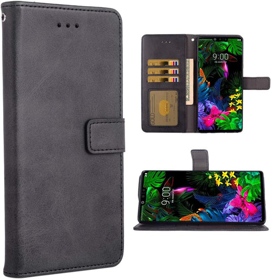 Phone Case for LG G8 Thinq Folio Flip Wallet Case,Pu Leather Credit Card Holder Slots Full Body Protection Kickstand Hard Hybrid Protective Phone Cover for LGG8 Thin Q G 8 G8Thinq Lgg8Thinq 8G Black  Asuwish   