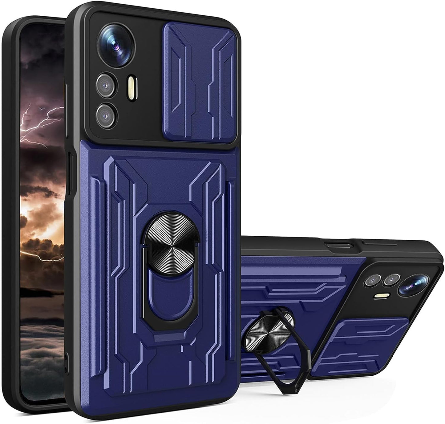 Tncavo for Xiaomi Redmi Note 12S Case with Card Holder, Military Grade Shockproof Heavy Duty Protective with Rotating Ring Kickstand & Camera Cover for Xiaomi Redmi Note 12S LJ Black  Tncavo Blue Full 