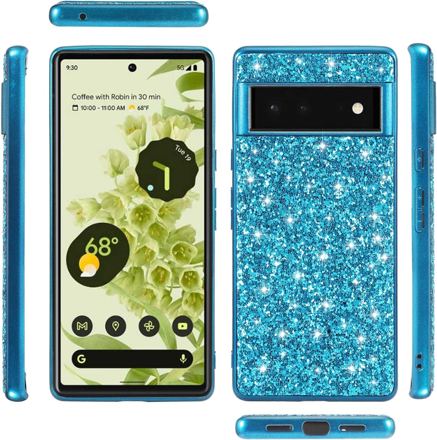 Joie & Joho Compatible with Google Pixel 6 Pro 5G 2021, Sparkling Back Cover Protective Case PC Hard Shockproof Protection Cover Case for Google Pixel 6 Pro, Black  Joie & Joho   