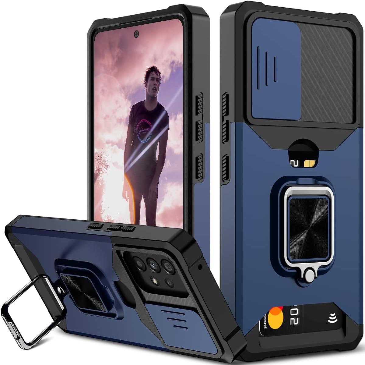 Nvollnoe for Samsung A53 5G Case with Sliding Camera Cover Heavy Duty Protective Galaxy A53 Case with Card Holder Magnetic Rotate Ring Kickstand Phone Case for Samsung A53(Black)  Nvollnoe Blue For Galaxy A53 5G 