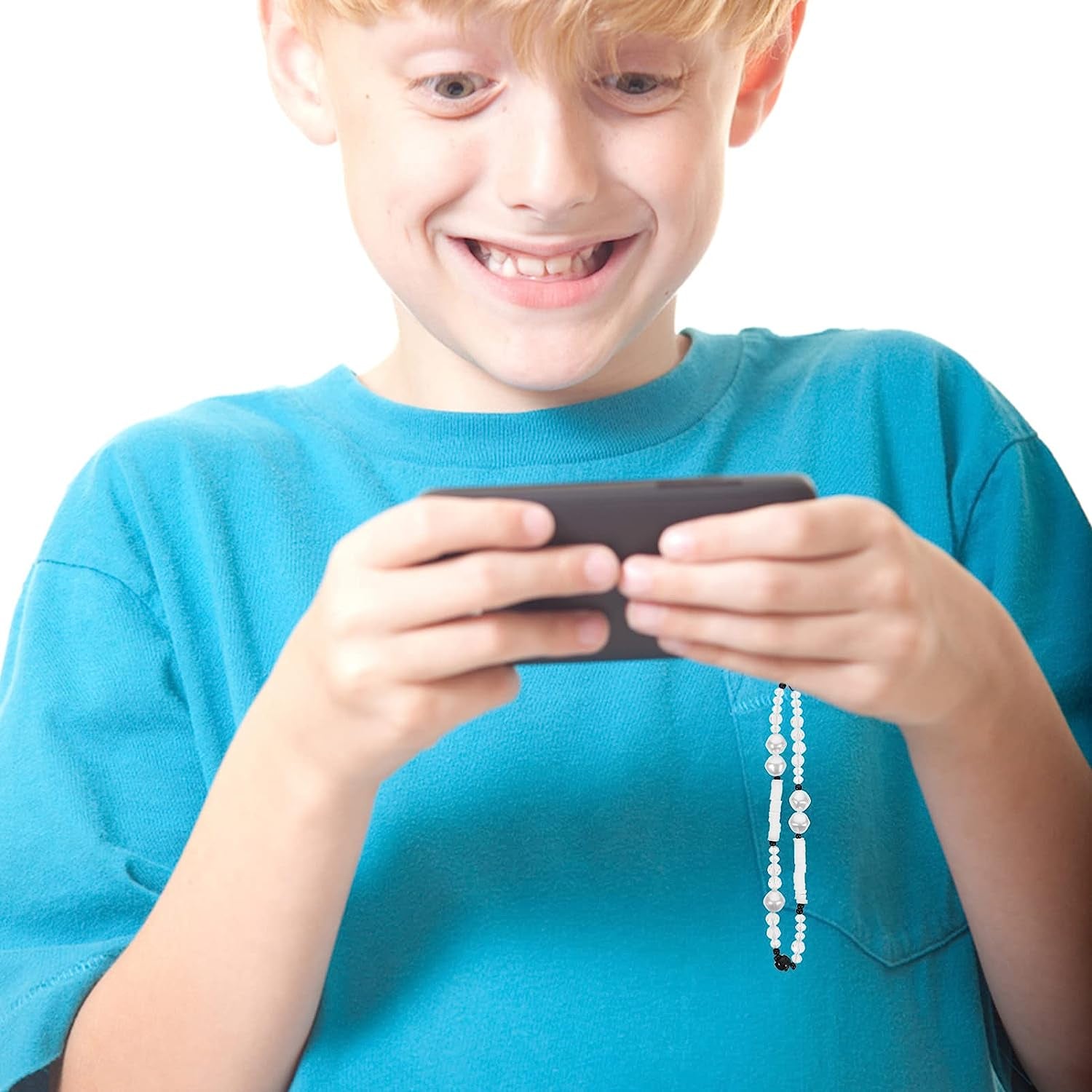 Unomor Keychain Wristlet Beaded Phone Lanyard Polymer Clay Beads Phone Charm Anti- Slip Phone Chain Strap Phone Wristband for Phone Camera Flashlight (White) Key Ring Wristlet  Unomor   