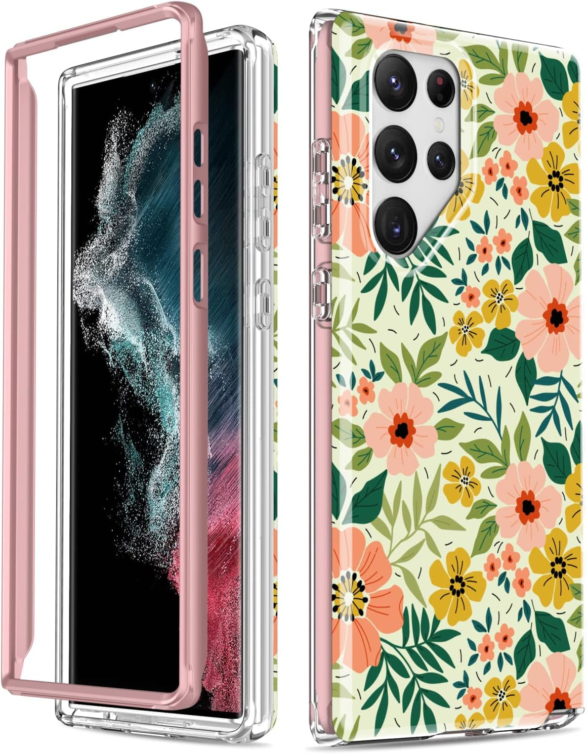 SEXYMOM for Samsung Galaxy S22 Ultra Case,Military Grade Durable Shockproof Cover with Fashion Designs for Women Girls,Slim Fit Protective Phone Case for Galaxy S22 Ultra 6.8" Fanstic Rainbow  SEXYMOM Nice Pink Yellow Florals  